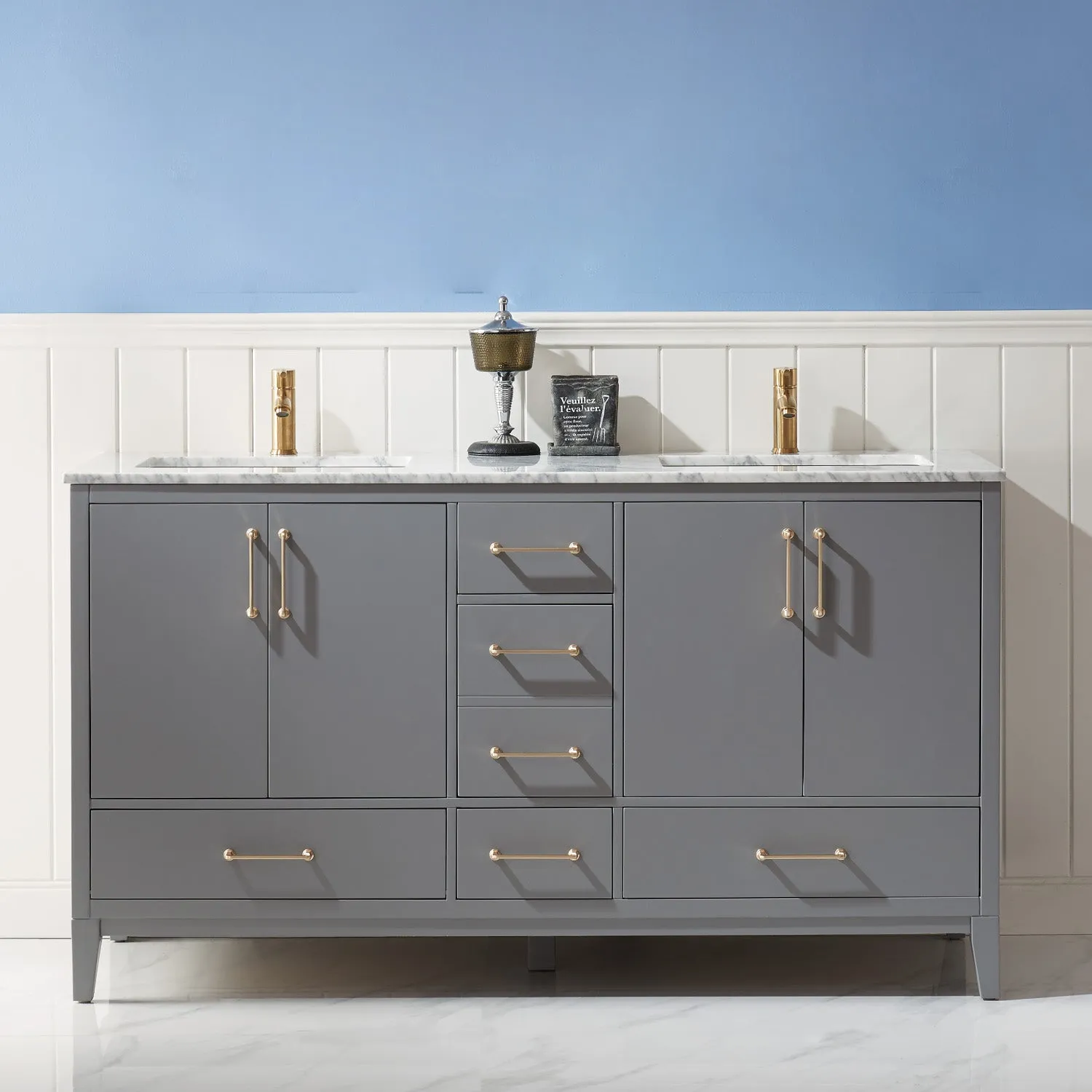 Sutton 60" Double Bathroom Vanity Set with Marble Countertop