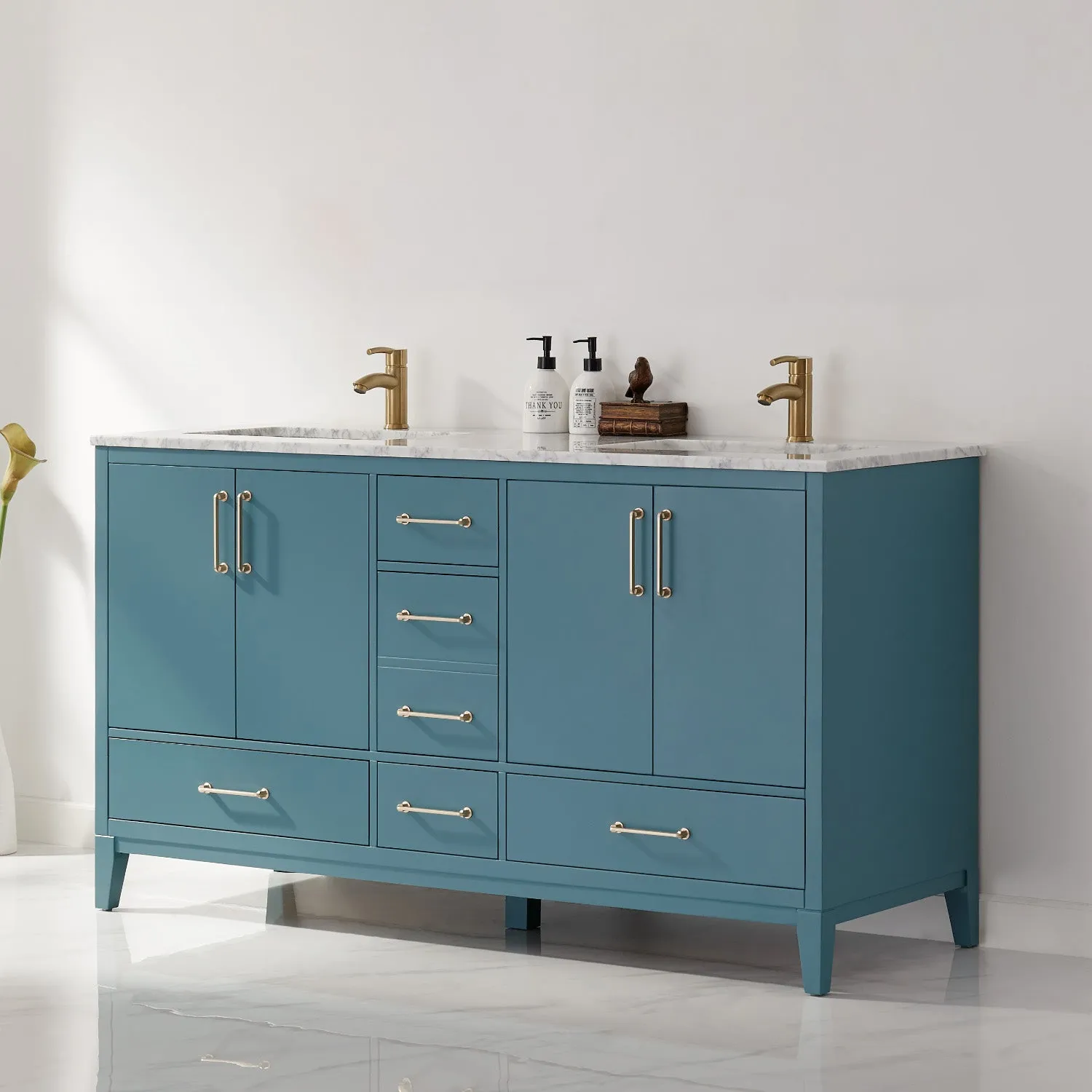 Sutton 60" Double Bathroom Vanity Set with Marble Countertop