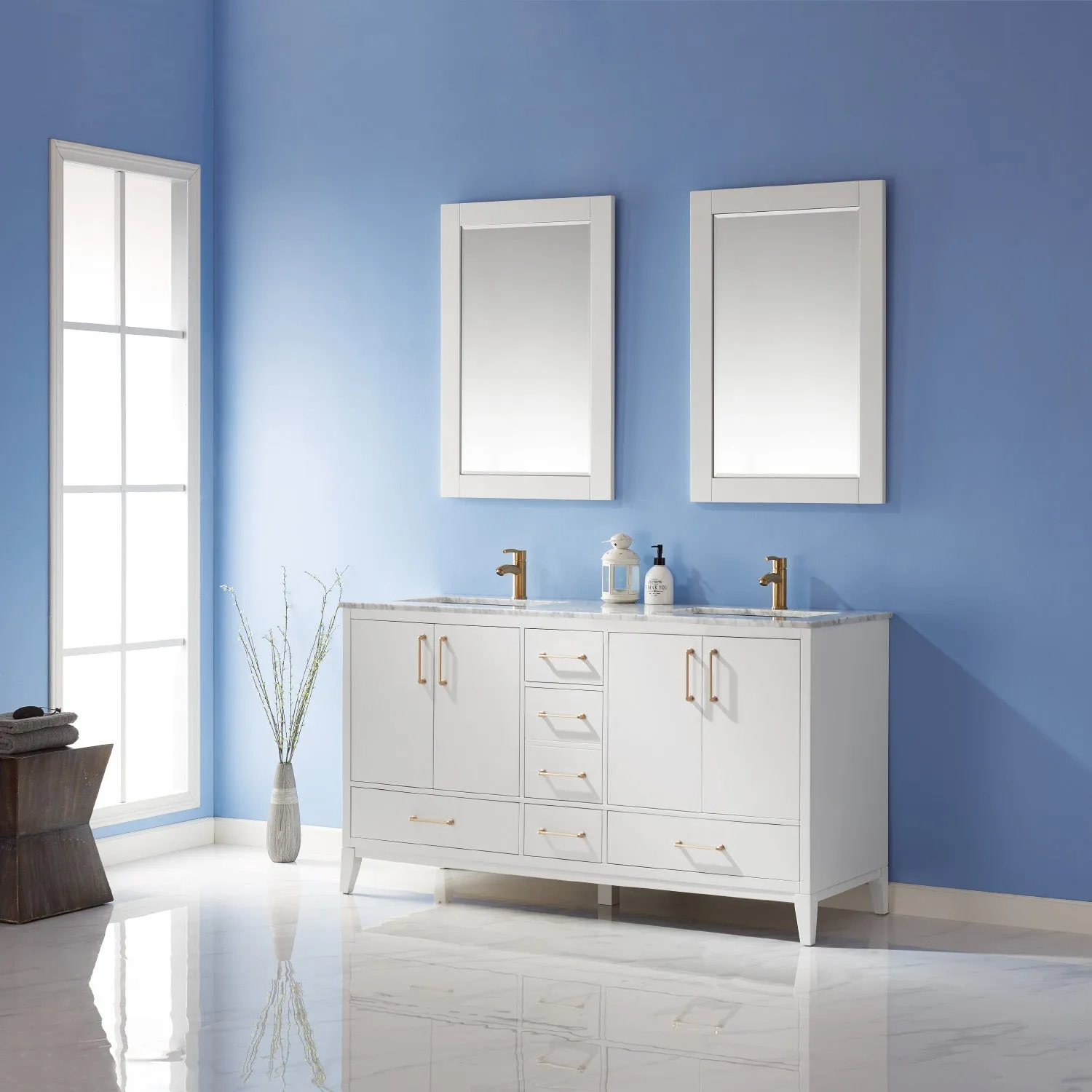 Sutton 60" Double Bathroom Vanity Set with Marble Countertop