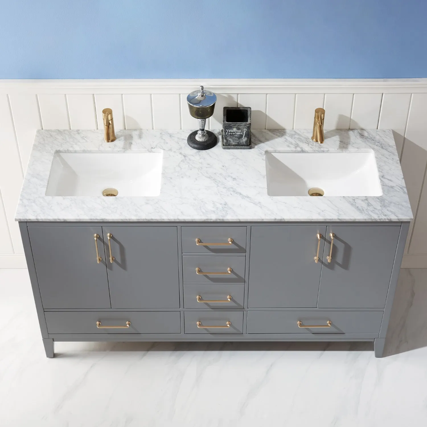 Sutton 60" Double Bathroom Vanity Set with Marble Countertop