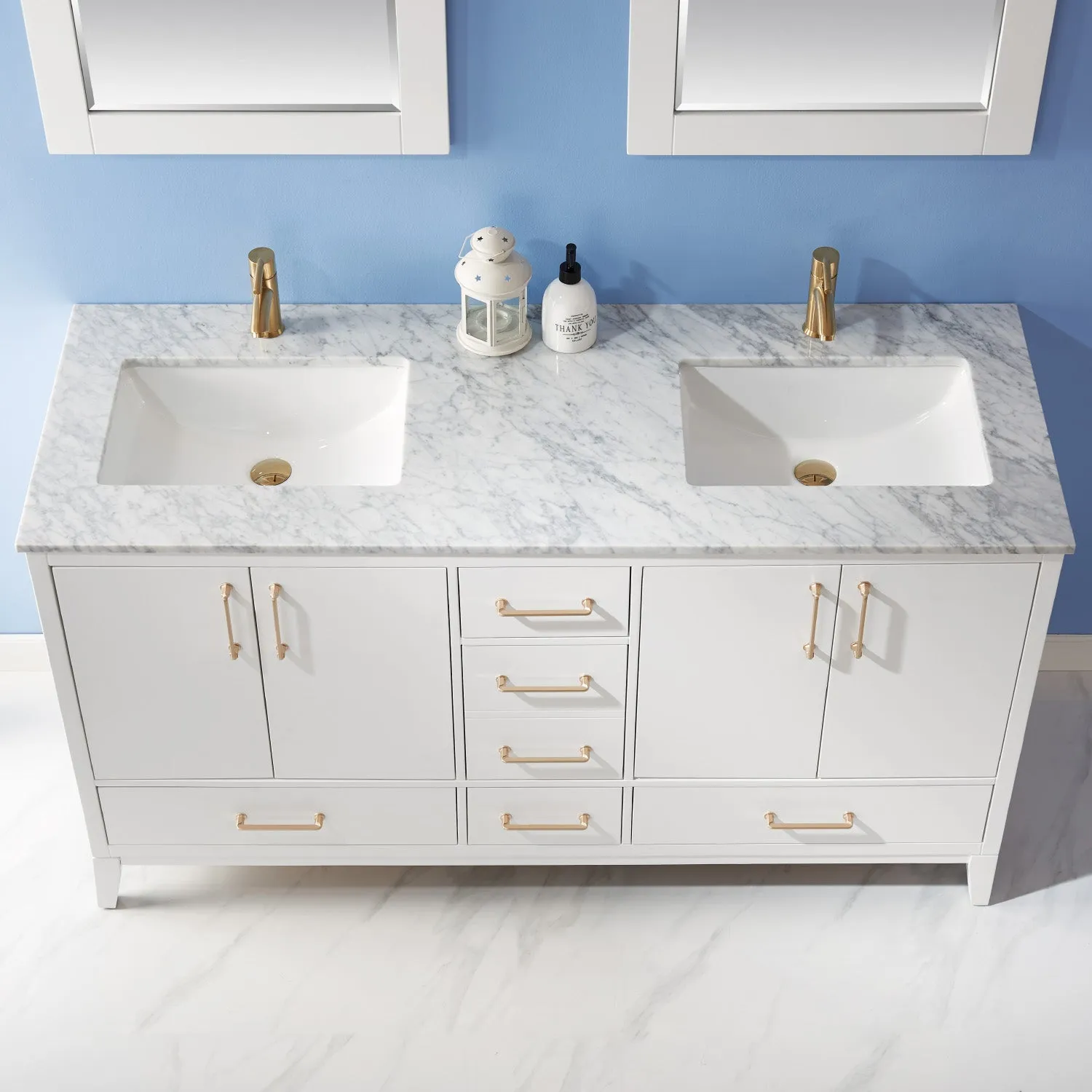 Sutton 60" Double Bathroom Vanity Set with Marble Countertop