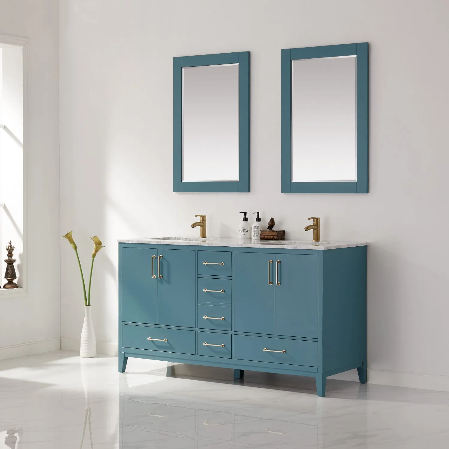 Sutton 60" Double Bathroom Vanity Set with Marble Countertop