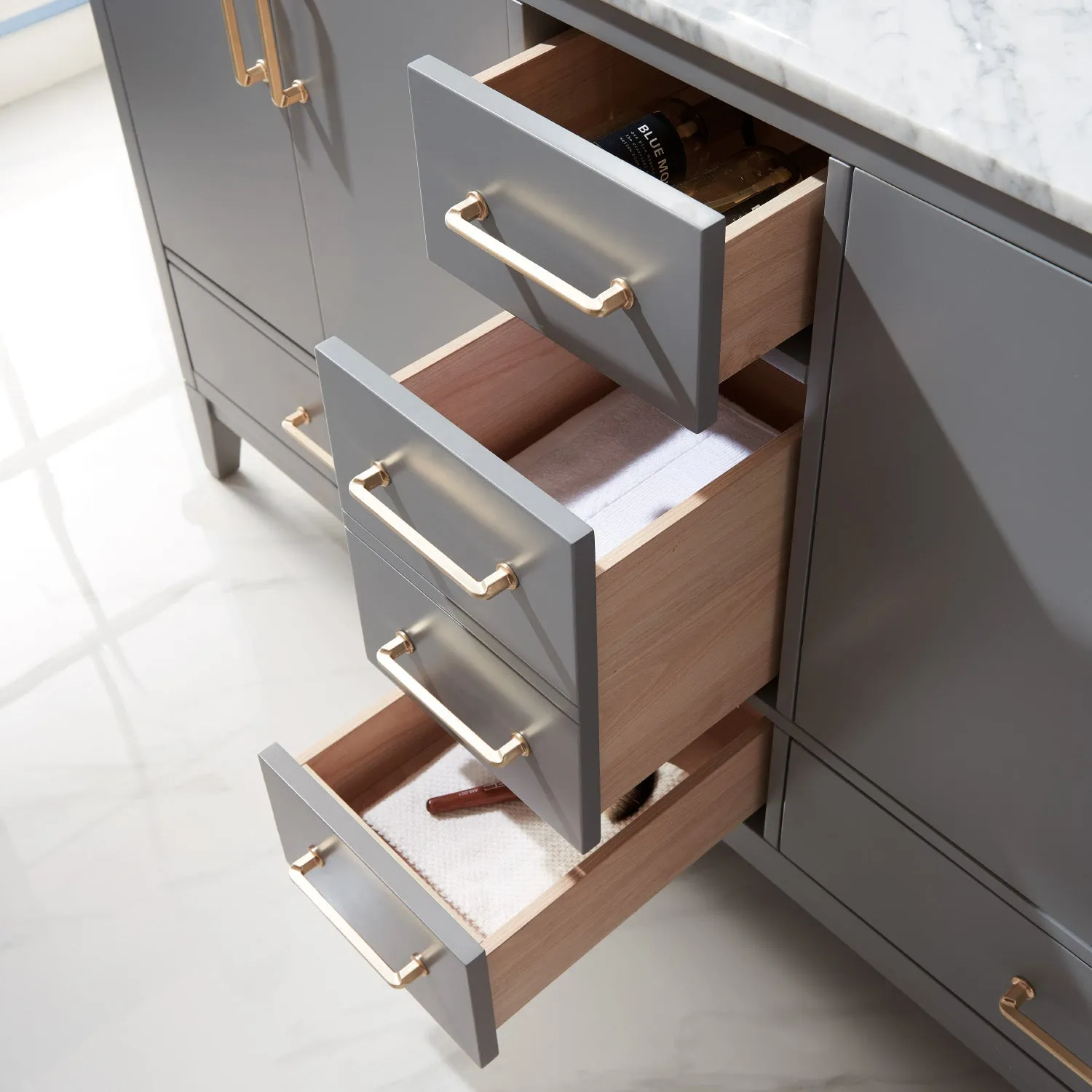 Sutton 60" Double Bathroom Vanity Set with Marble Countertop