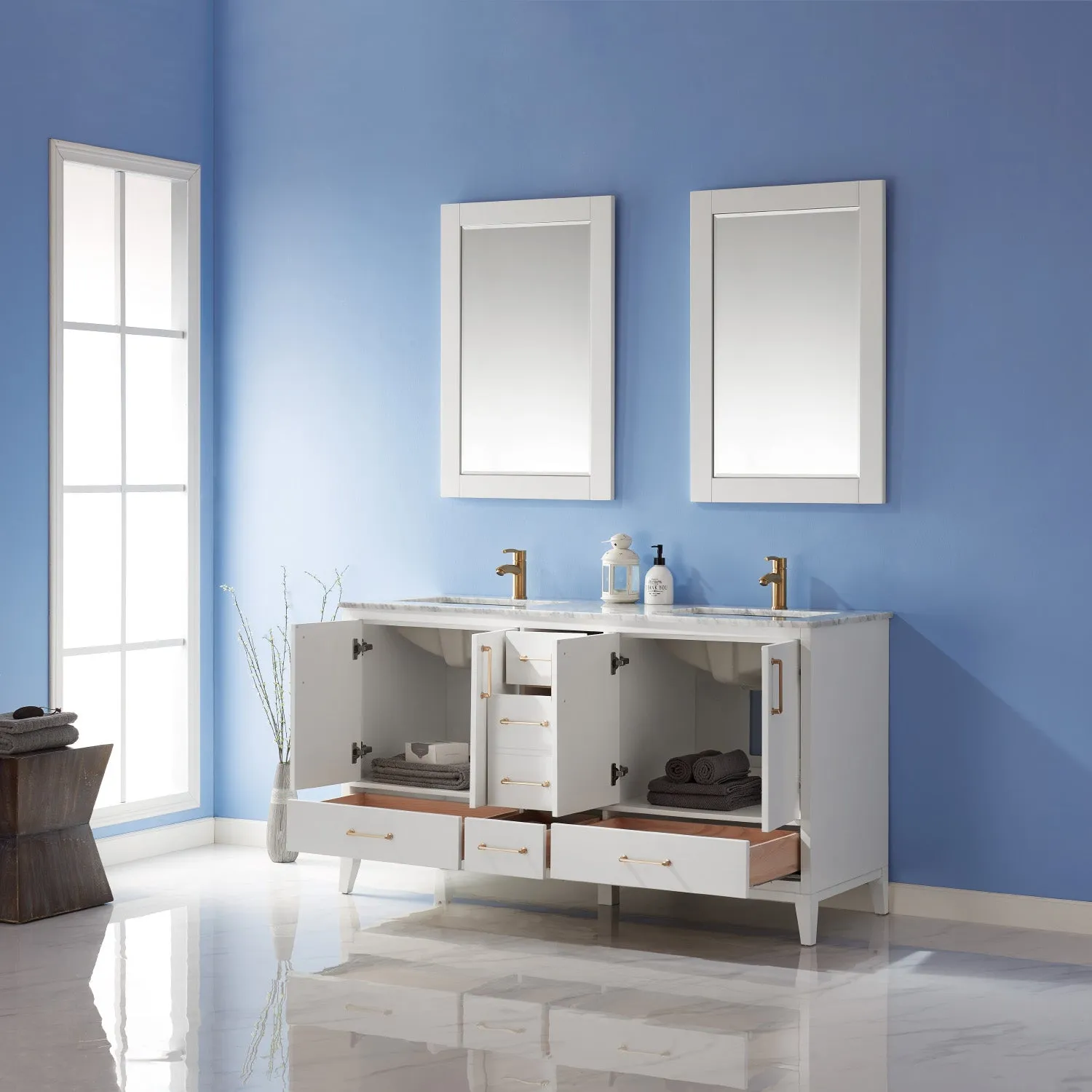 Sutton 60" Double Bathroom Vanity Set with Marble Countertop