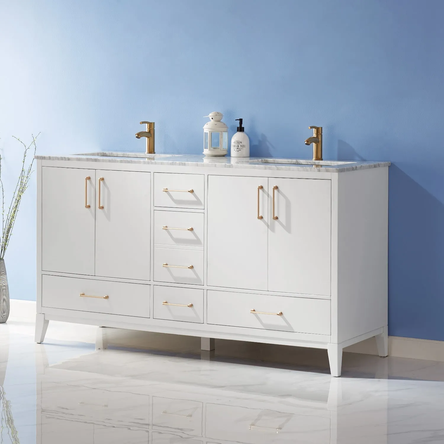 Sutton 60" Double Bathroom Vanity Set with Marble Countertop