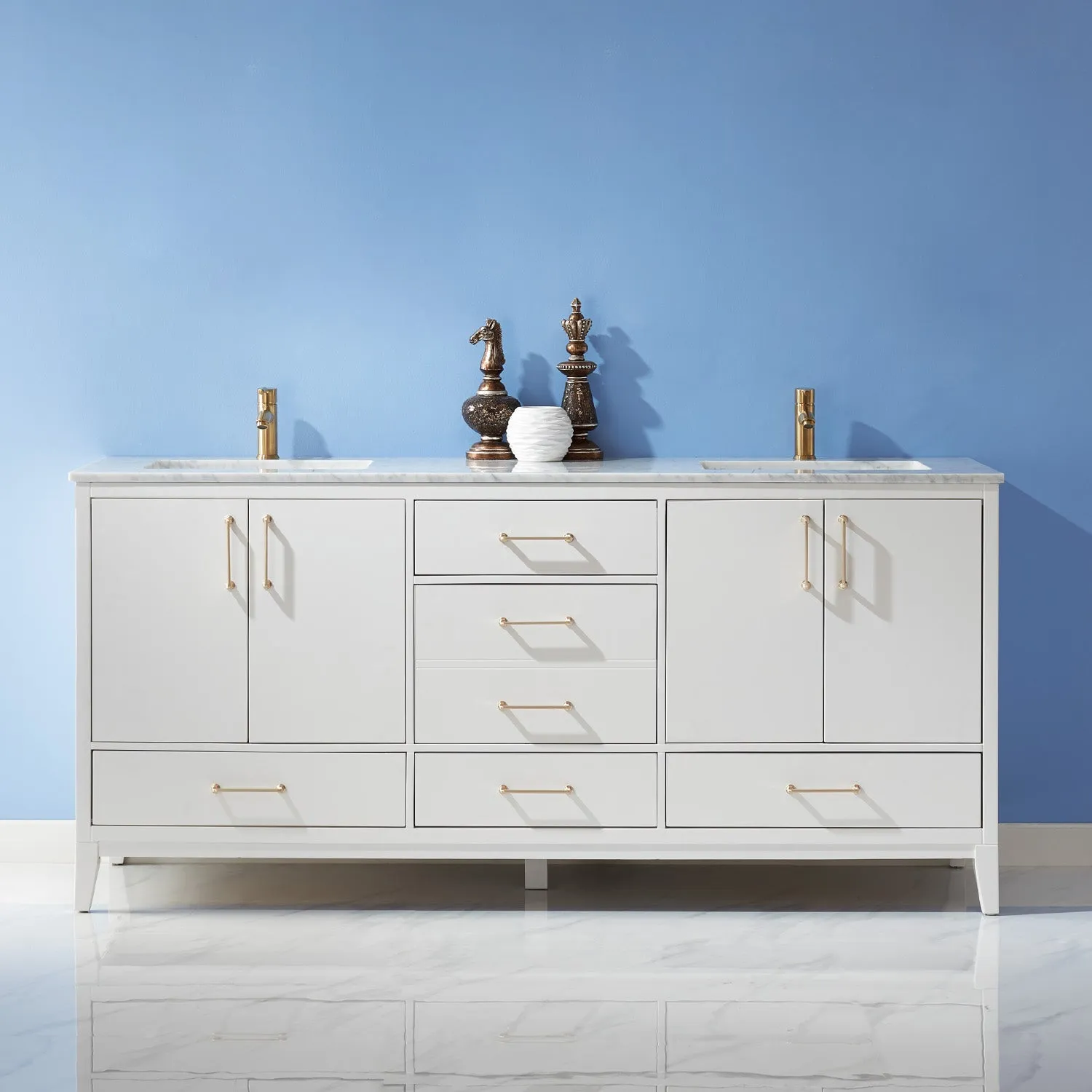 Sutton 72" Double Bathroom Vanity Set with Marble Countertop
