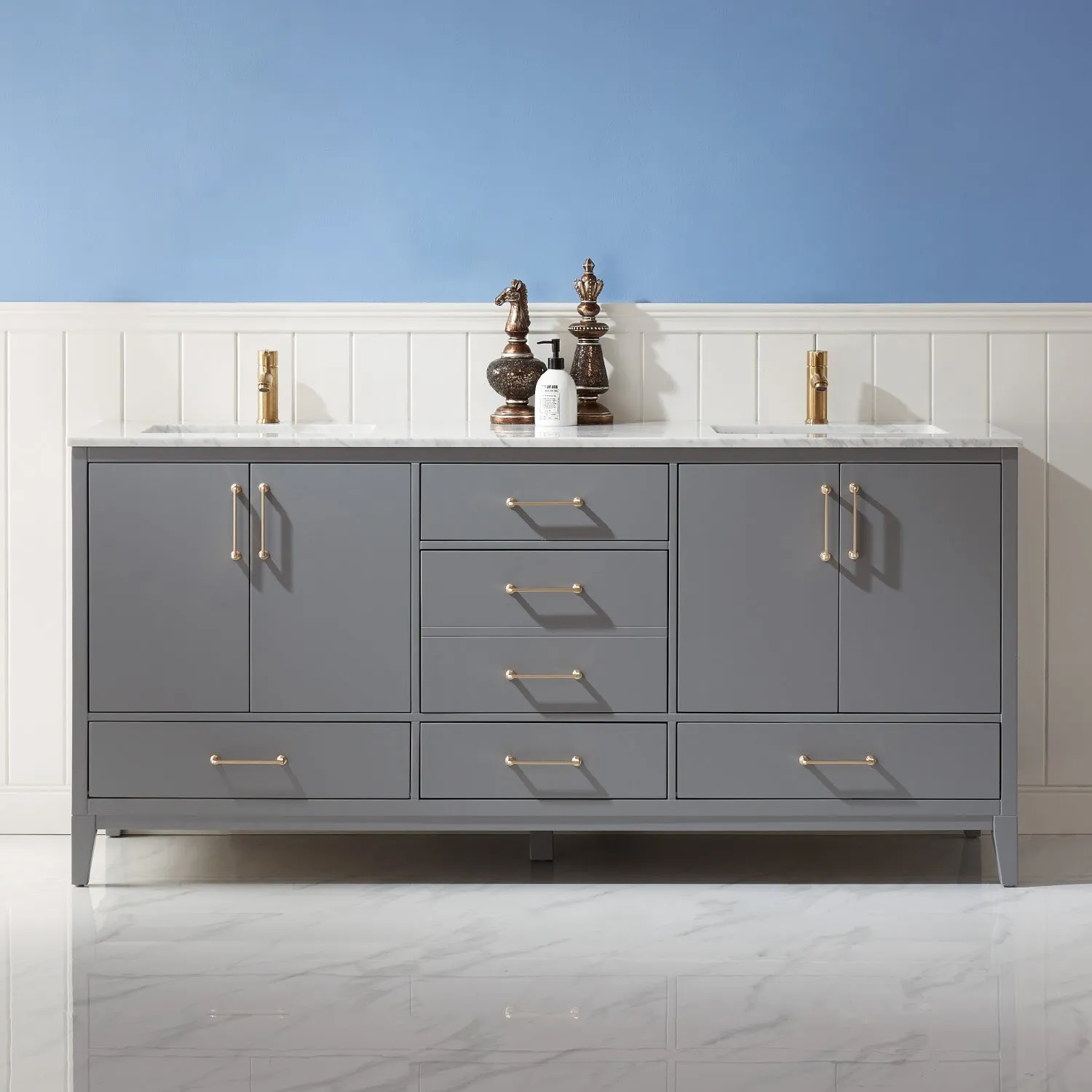 Sutton 72" Double Bathroom Vanity Set with Marble Countertop