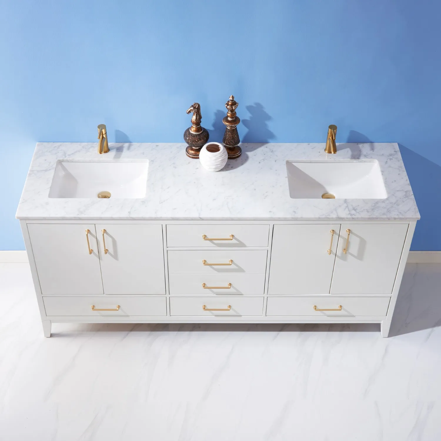 Sutton 72" Double Bathroom Vanity Set with Marble Countertop