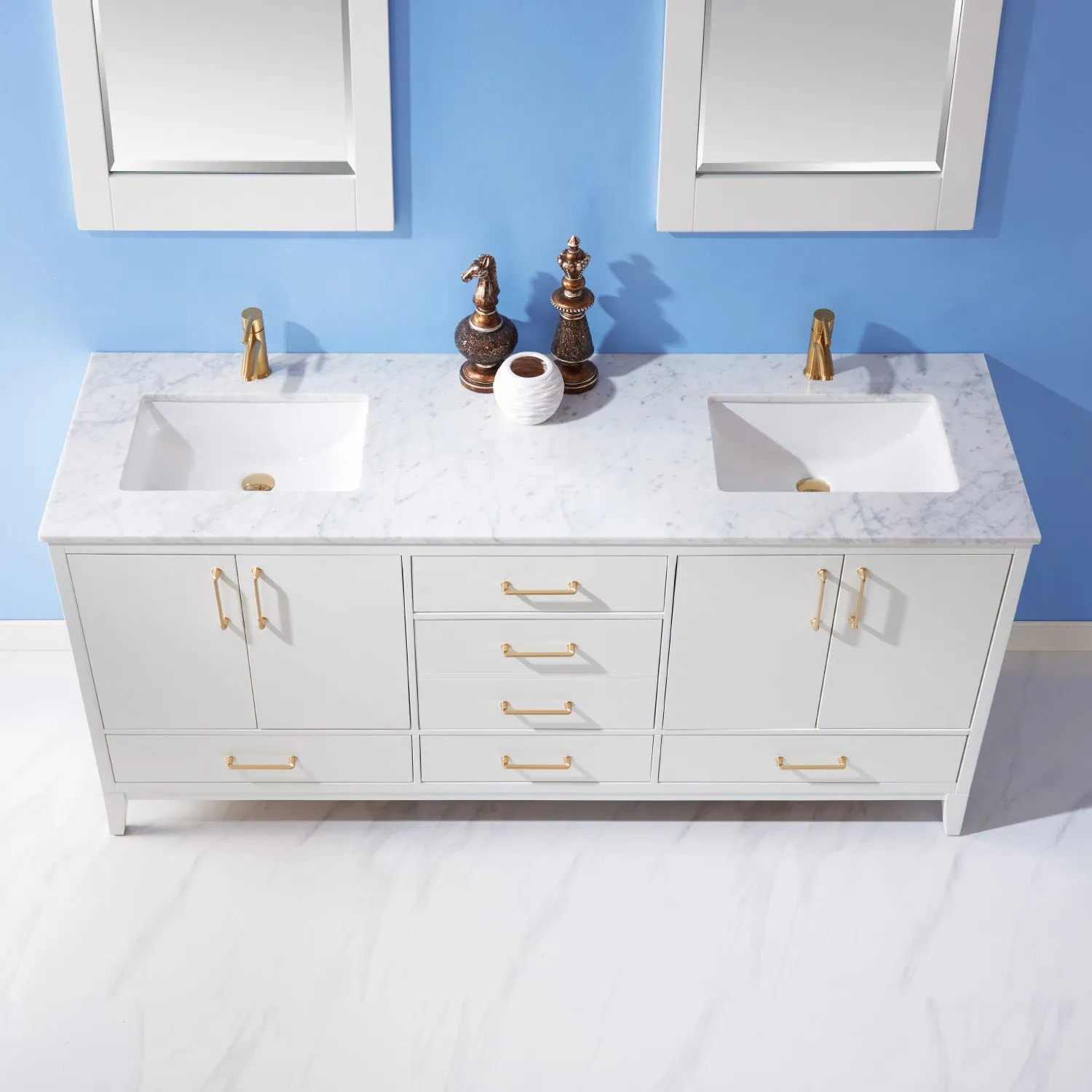 Sutton 72" Double Bathroom Vanity Set with Marble Countertop