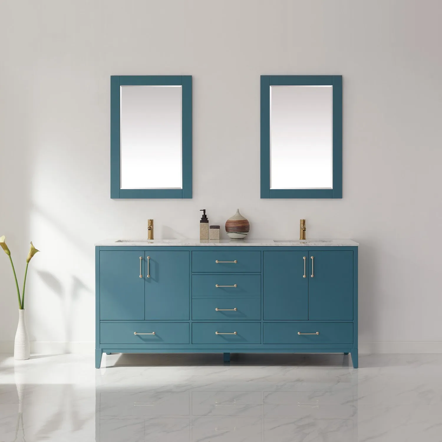 Sutton 72" Double Bathroom Vanity Set with Marble Countertop