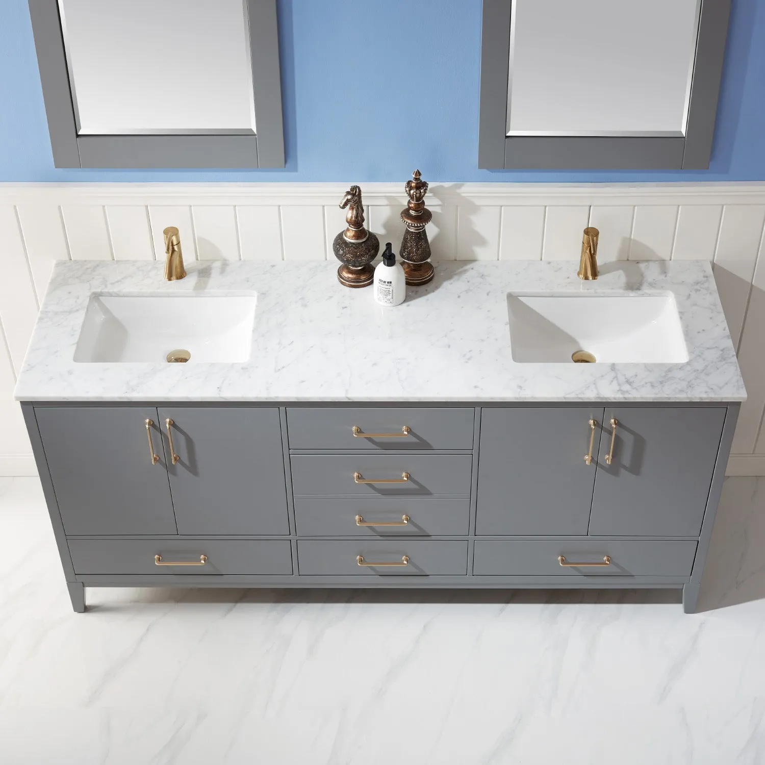 Sutton 72" Double Bathroom Vanity Set with Marble Countertop