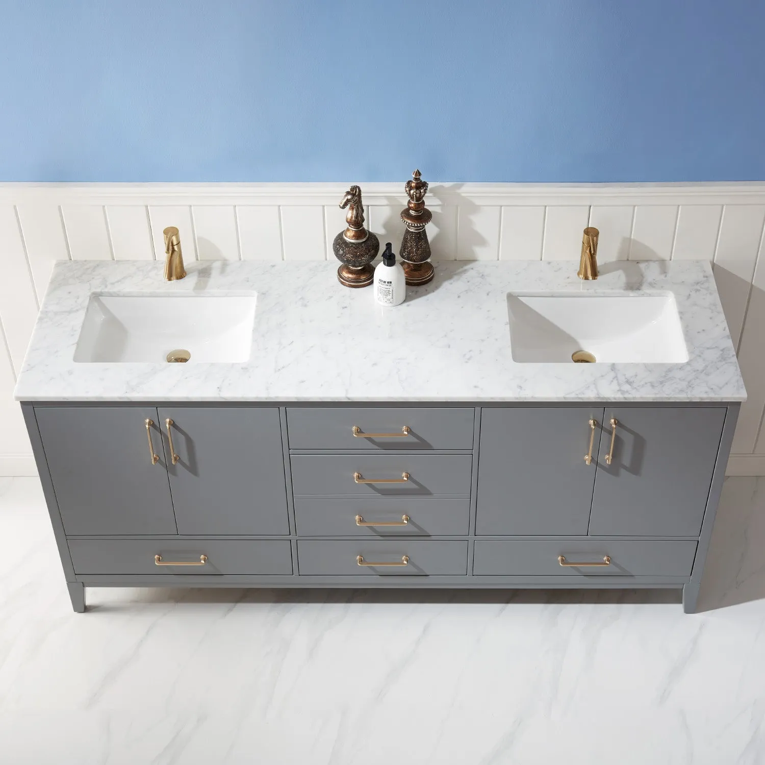Sutton 72" Double Bathroom Vanity Set with Marble Countertop