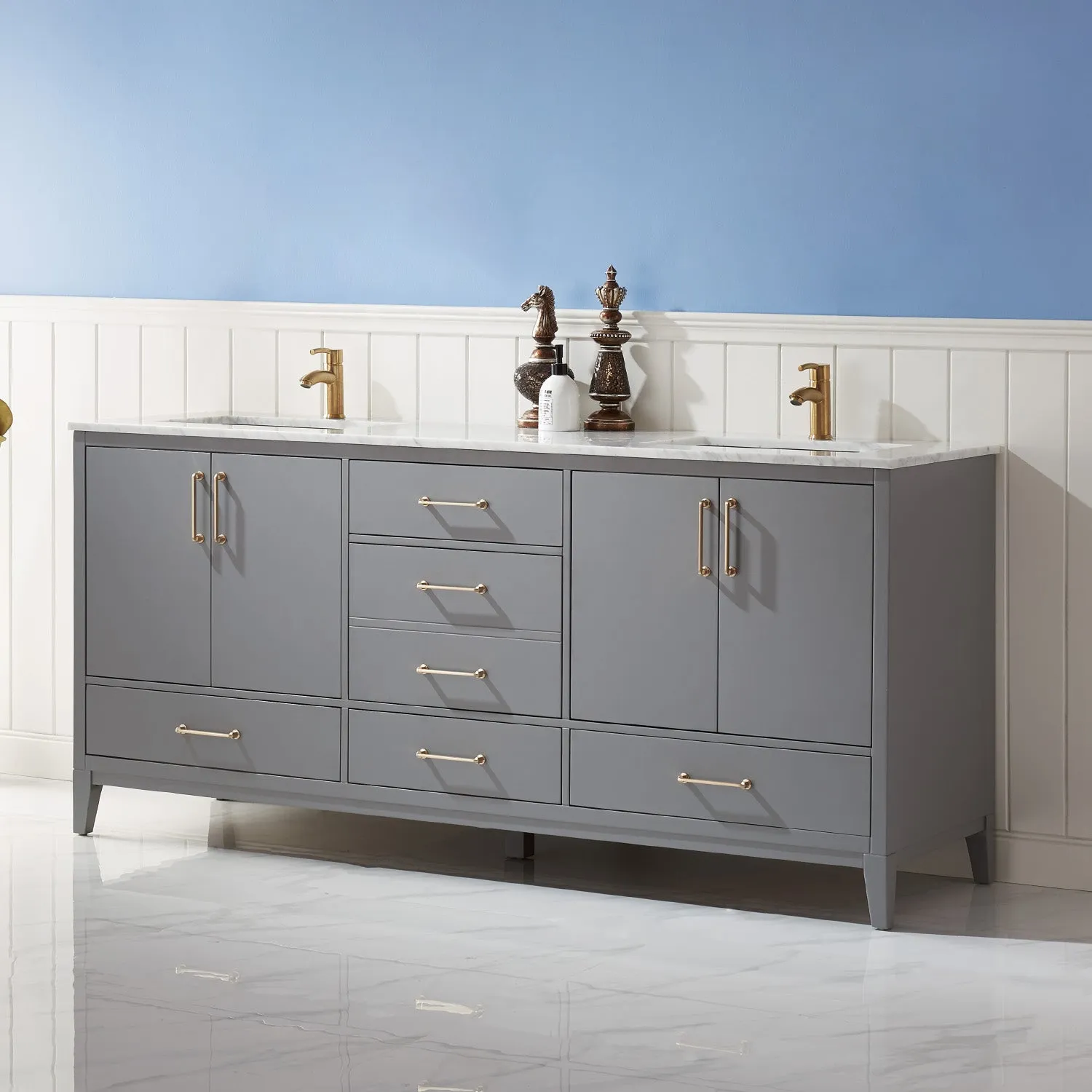Sutton 72" Double Bathroom Vanity Set with Marble Countertop