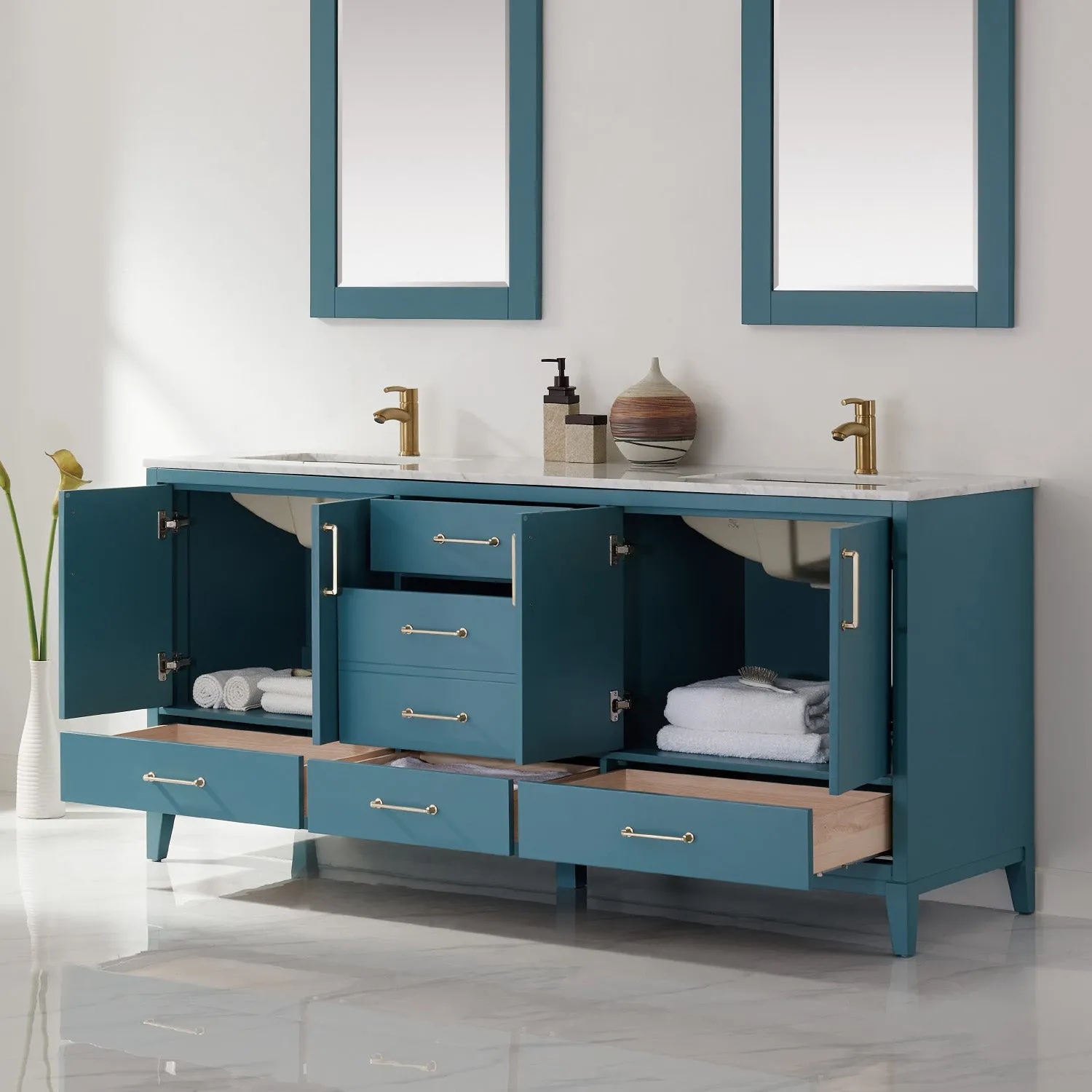 Sutton 72" Double Bathroom Vanity Set with Marble Countertop