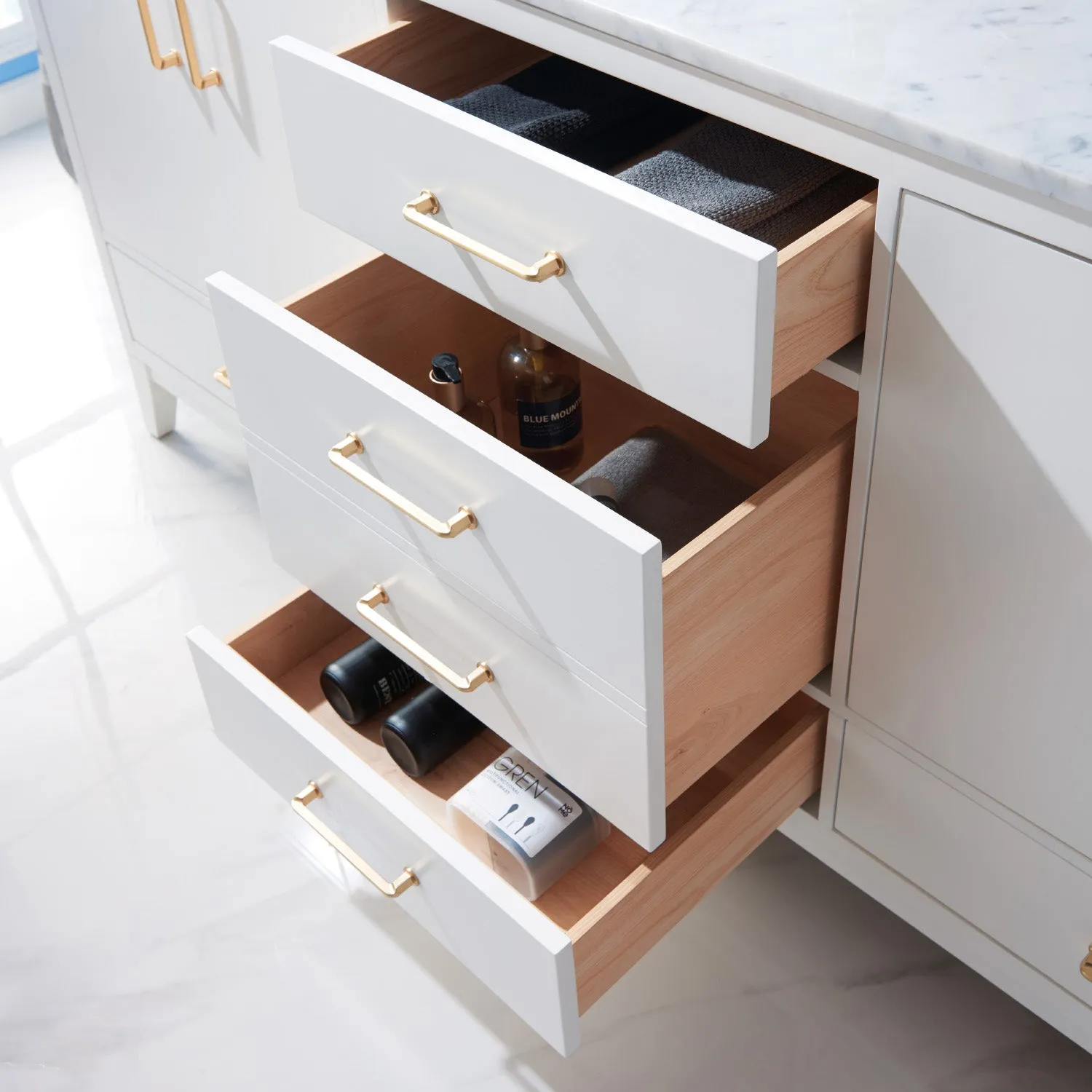 Sutton 72" Double Bathroom Vanity Set with Marble Countertop