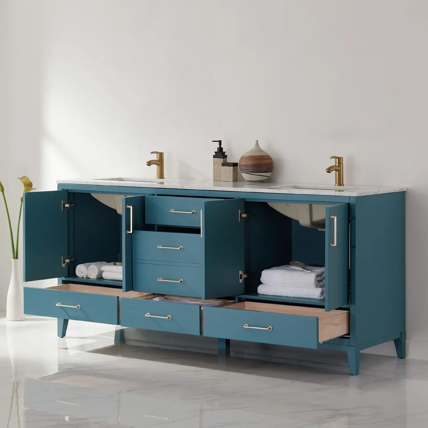 Sutton 72" Double Bathroom Vanity Set with Marble Countertop