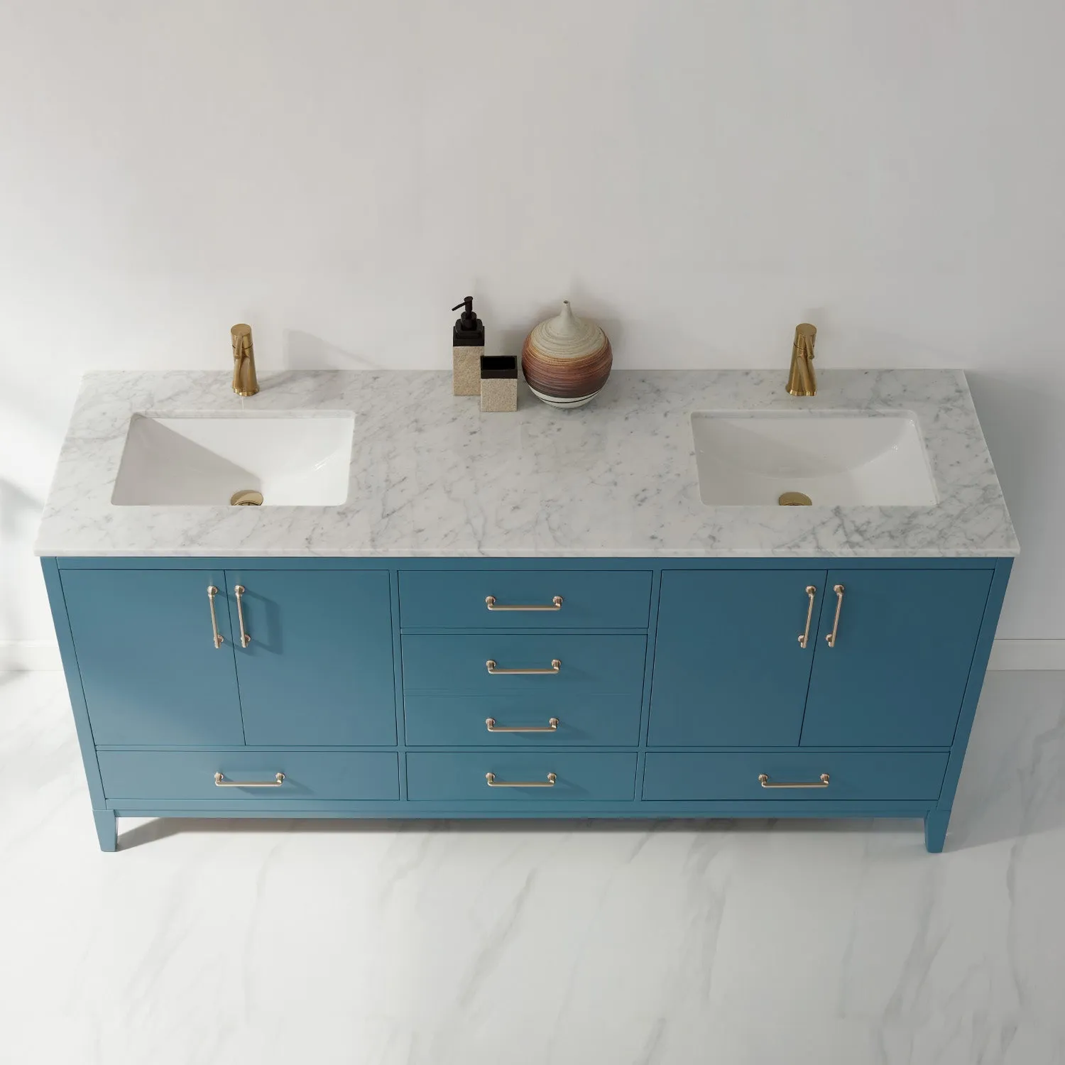 Sutton 72" Double Bathroom Vanity Set with Marble Countertop