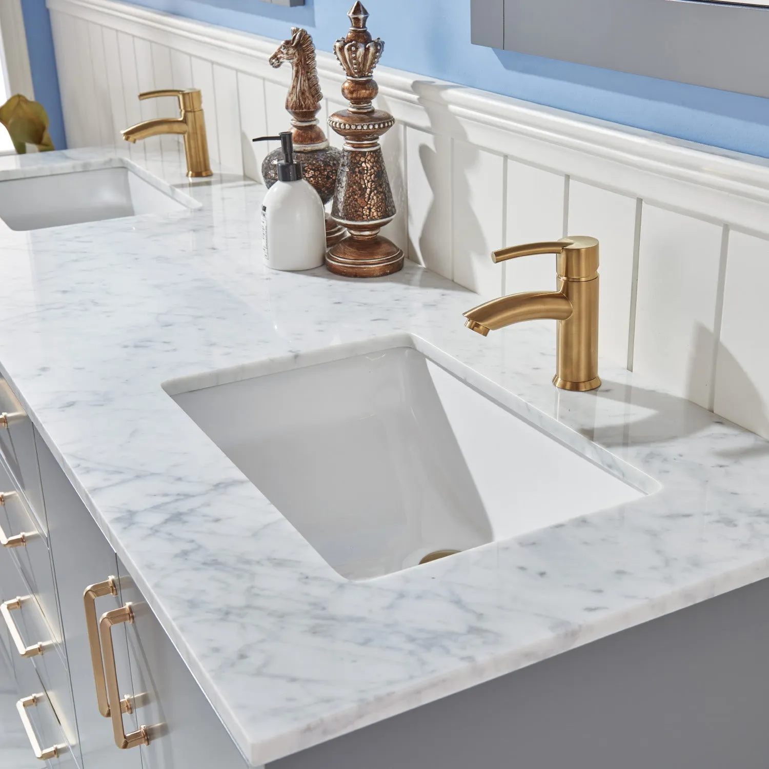 Sutton 72" Double Bathroom Vanity Set with Marble Countertop
