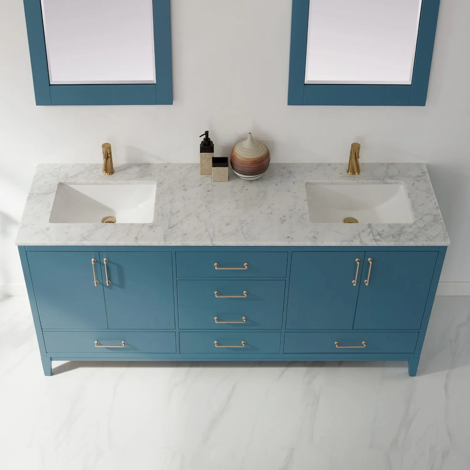 Sutton 72" Double Bathroom Vanity Set with Marble Countertop