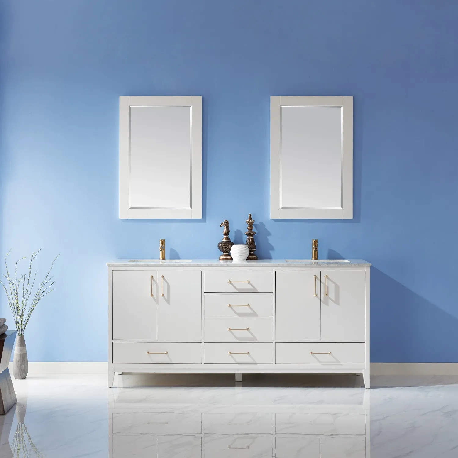 Sutton 72" Double Bathroom Vanity Set with Marble Countertop