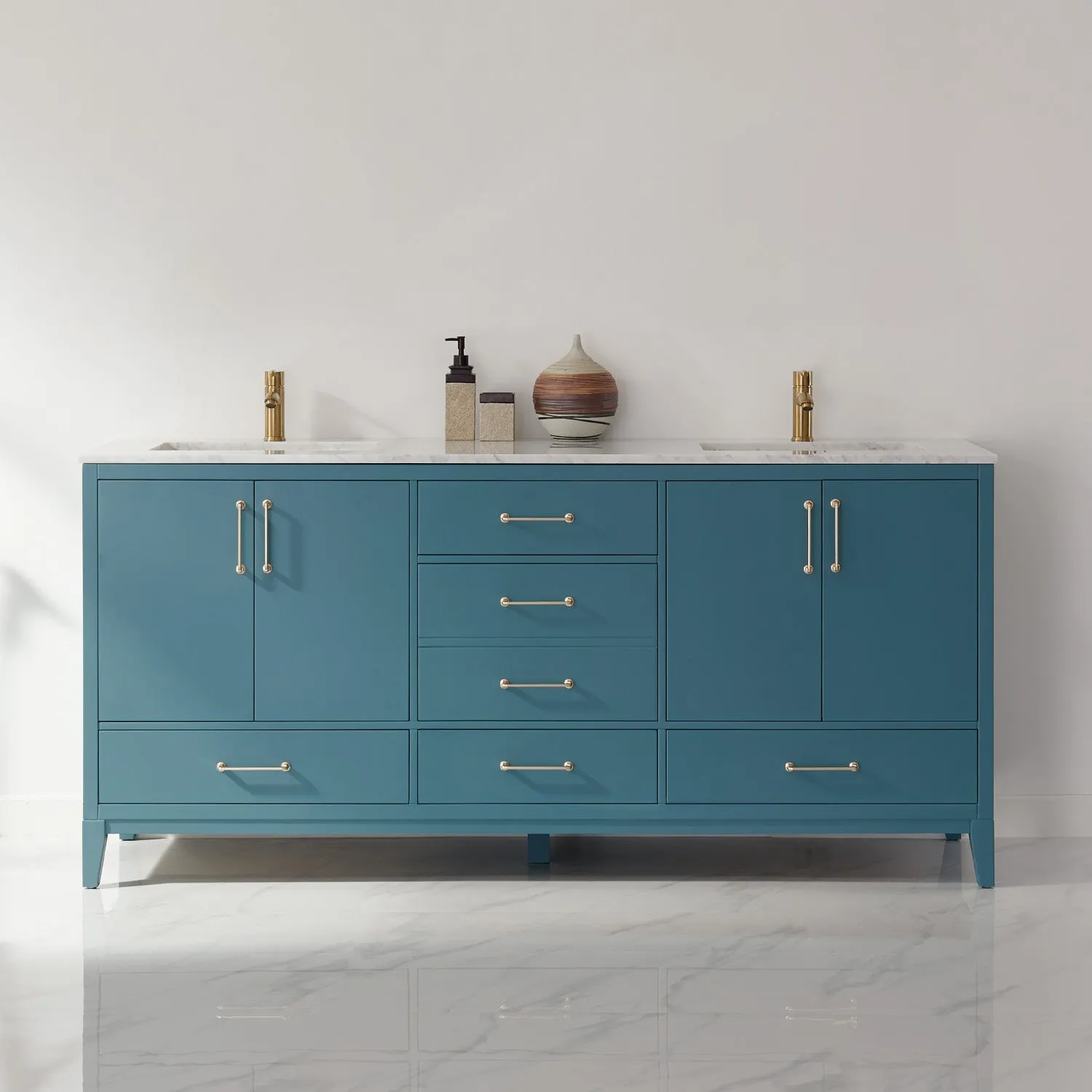 Sutton 72" Double Bathroom Vanity Set with Marble Countertop
