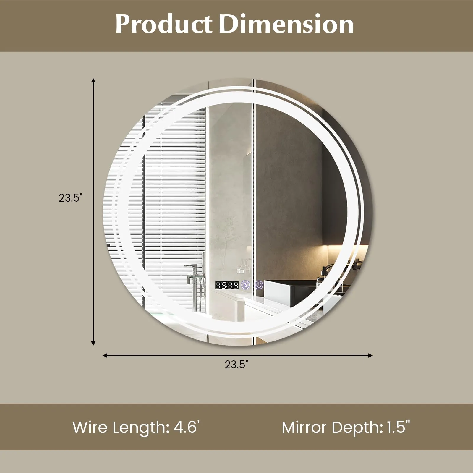 Tangkula Round Led Bathroom Mirror