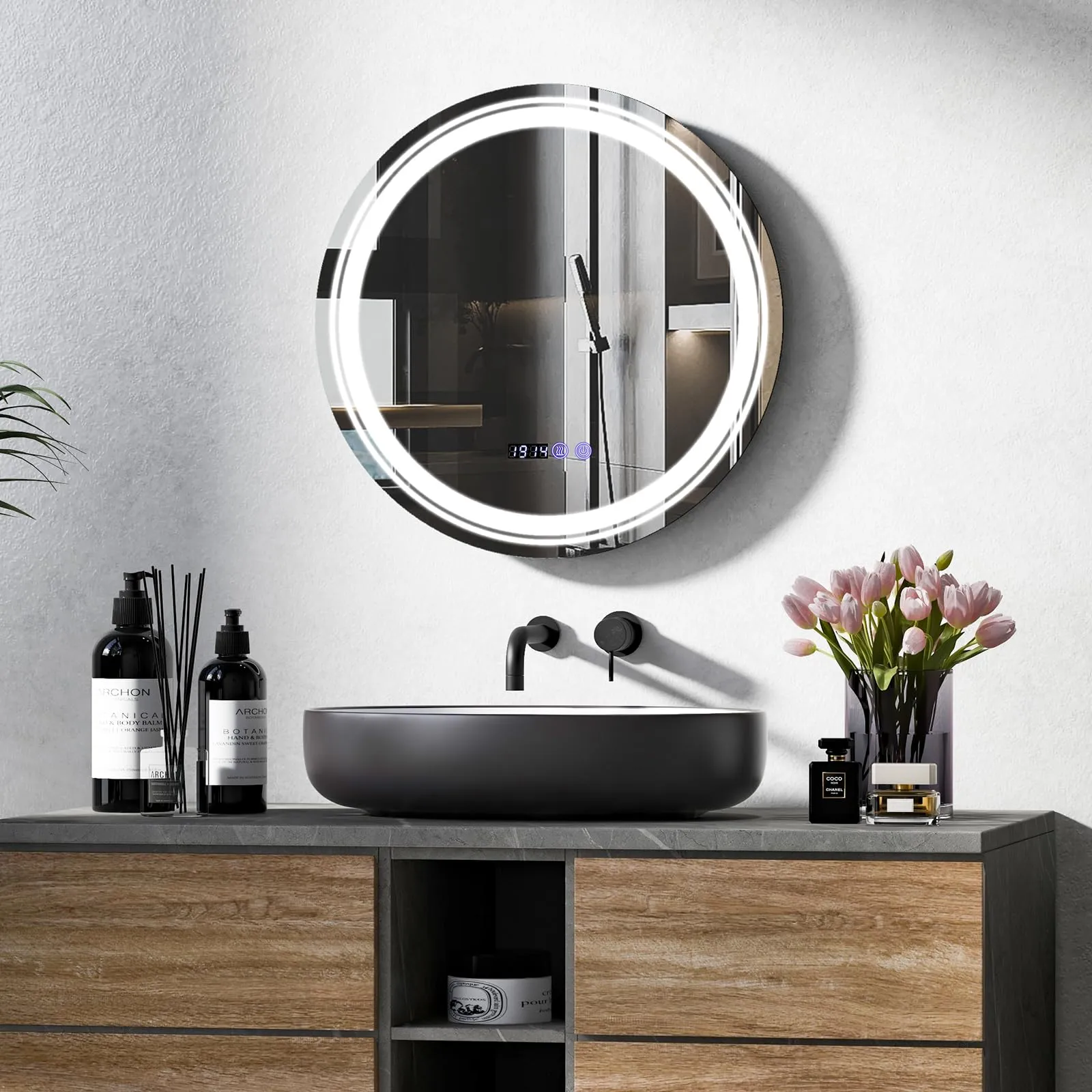 Tangkula Round Led Bathroom Mirror