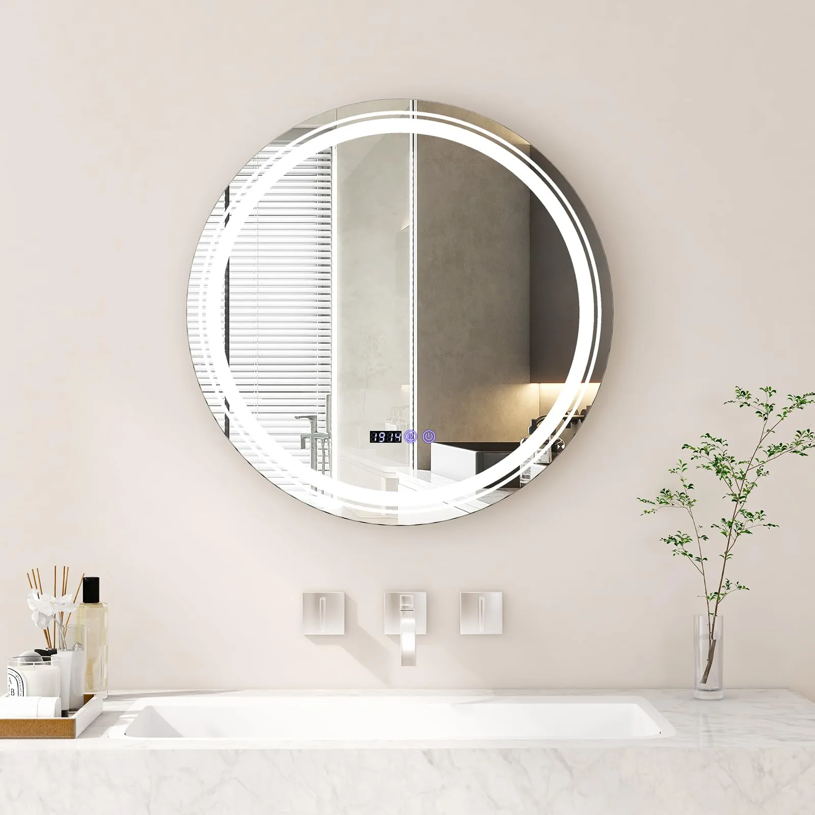 Tangkula Round Led Bathroom Mirror