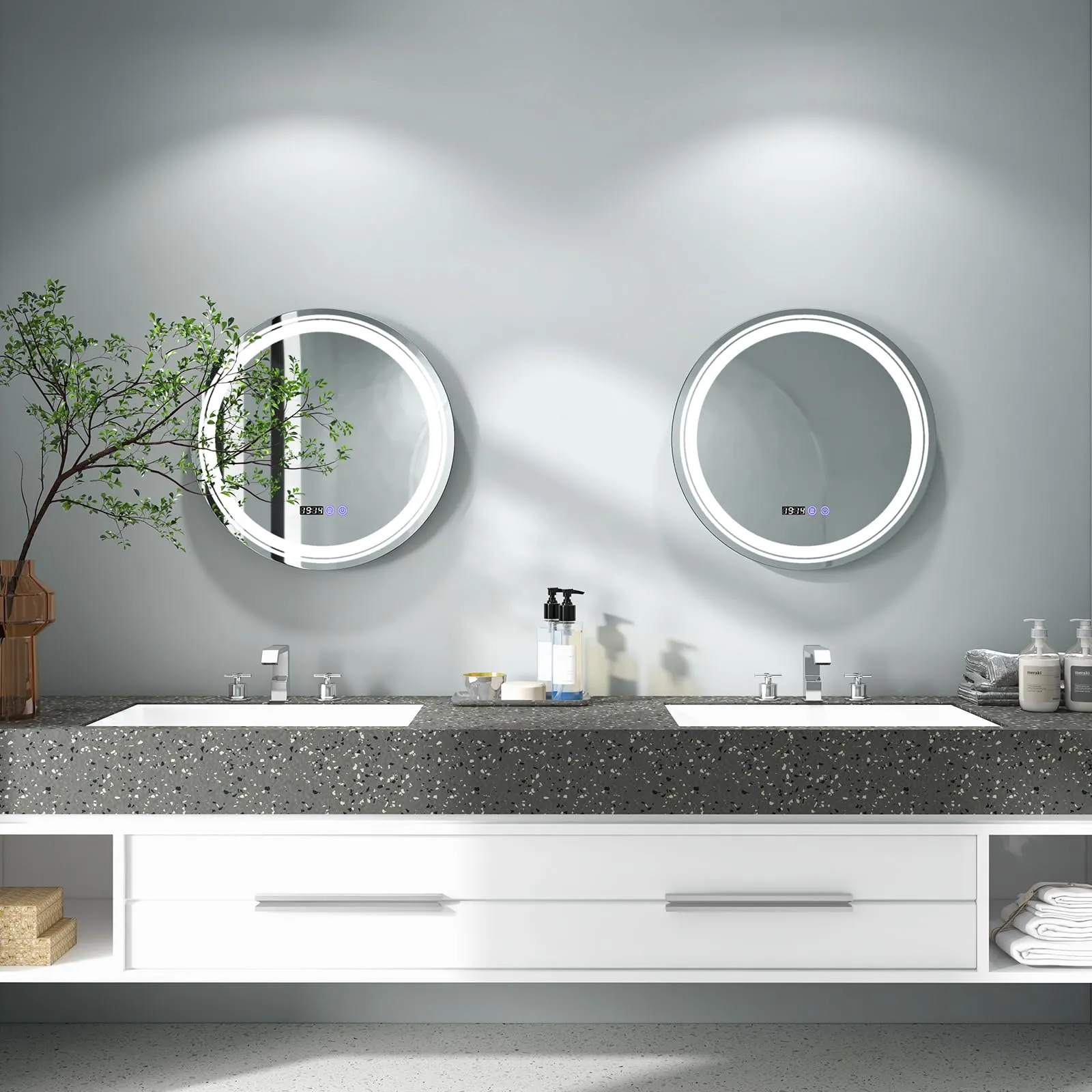 Tangkula Round Led Bathroom Mirror