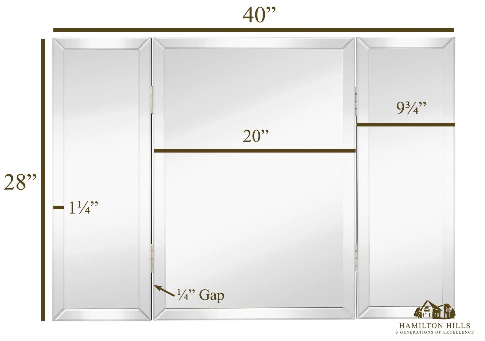 Trifold Vanity Mirror - 28 X 40 Inches Tri-Fold Tabletop Mirror Or Wall-Mount Mirror With