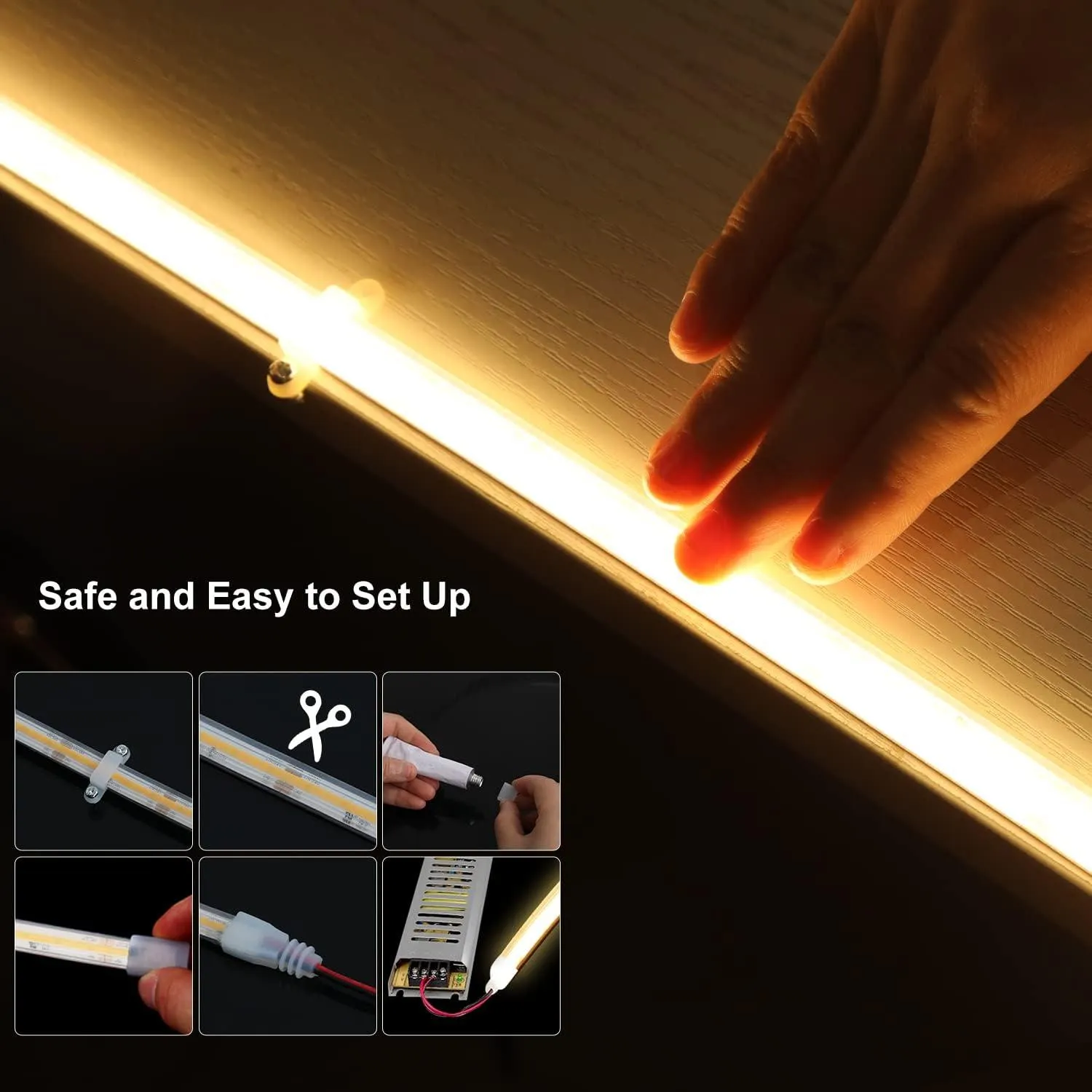 UL-Listed Outdoor LED Strip Lights, 16.4ft 3000K COB Lights Strip 528LEDS/m 24V, IP67 Waterproof