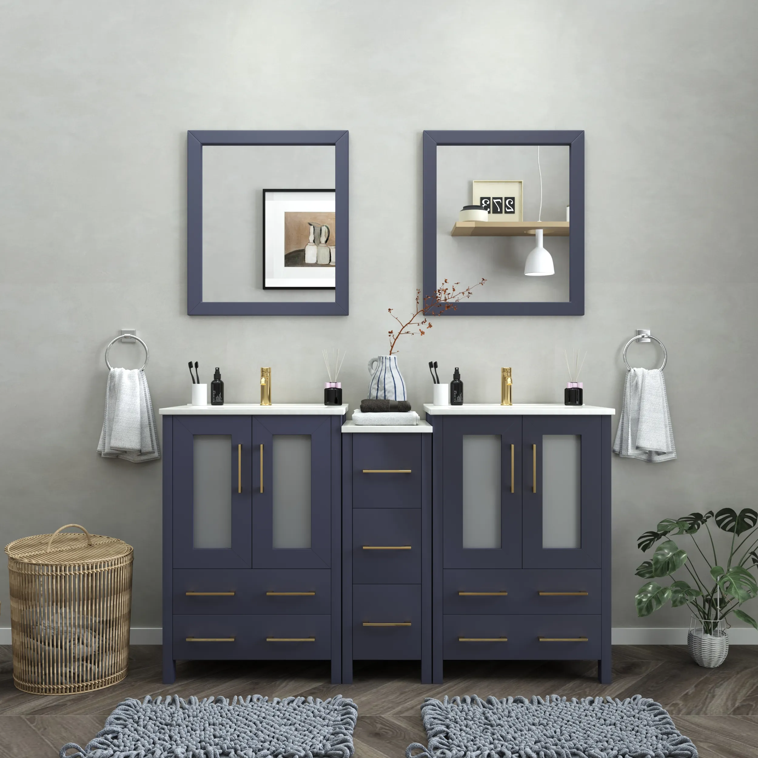 Vanity Art Brescia 60" Bathroom Vanity Double Sink Combo Set with Ceramic Tops and Mirrors VA3024 New