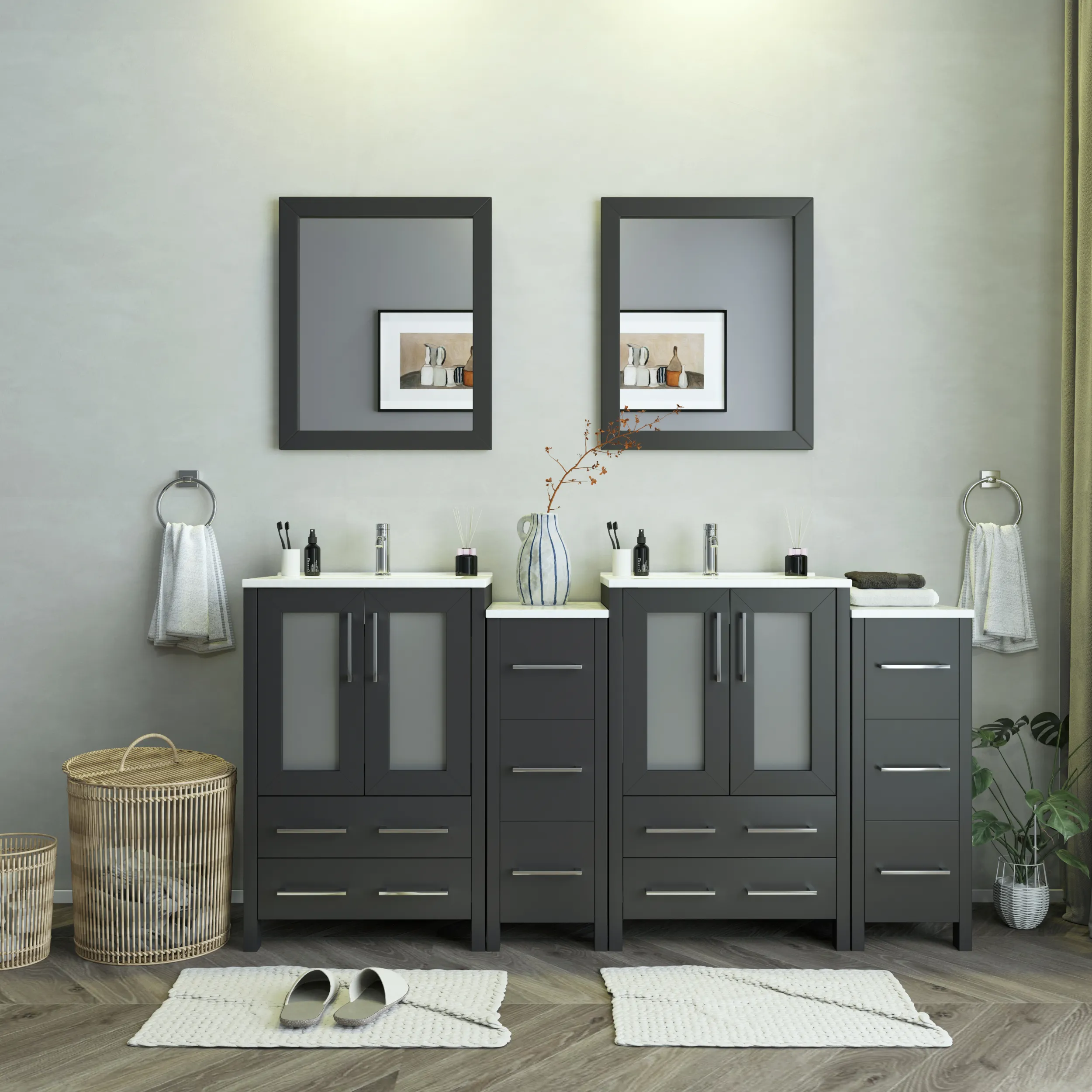Vanity Art Brescia 72" Bathroom Vanity Double Sink Combo Set with Ceramic Tops and Mirrors VA3024 New
