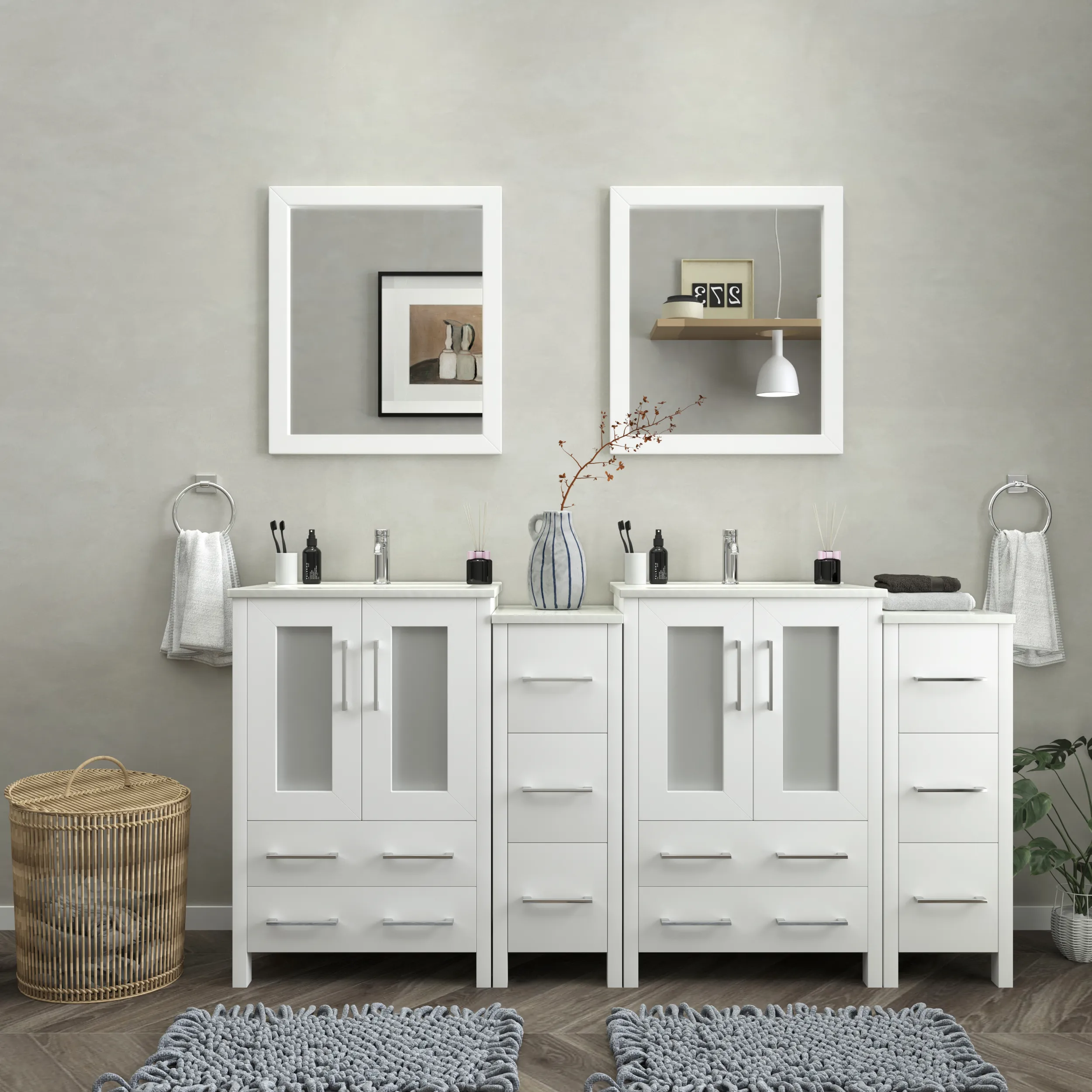 Vanity Art Brescia 72" Bathroom Vanity Double Sink Combo Set with Ceramic Tops and Mirrors VA3024 New