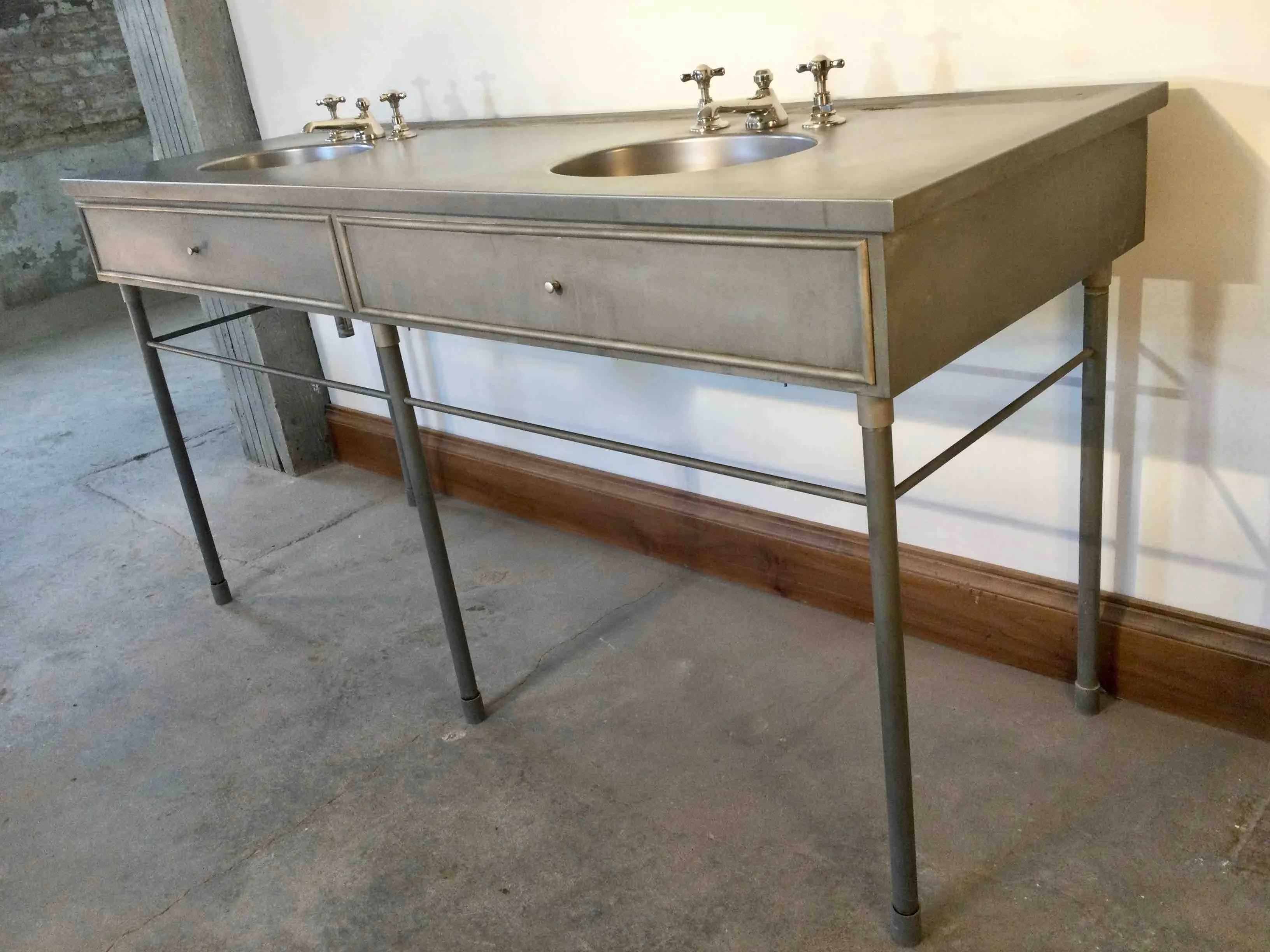 Vanity for Bath - Industrial Look Stainless Steel with 2 Sink Basins