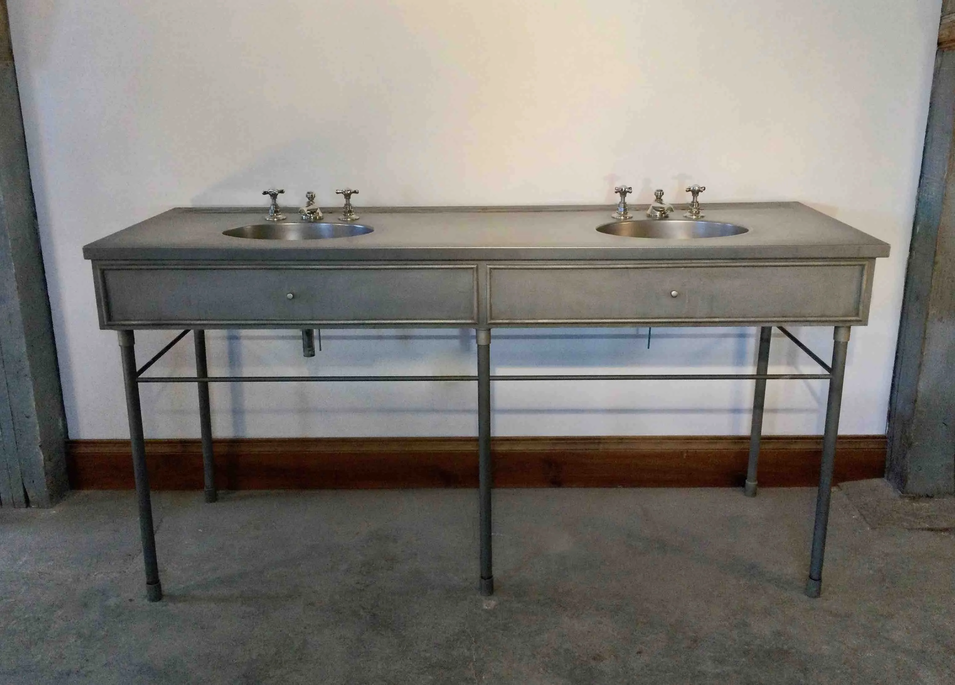 Vanity for Bath - Industrial Look Stainless Steel with 2 Sink Basins