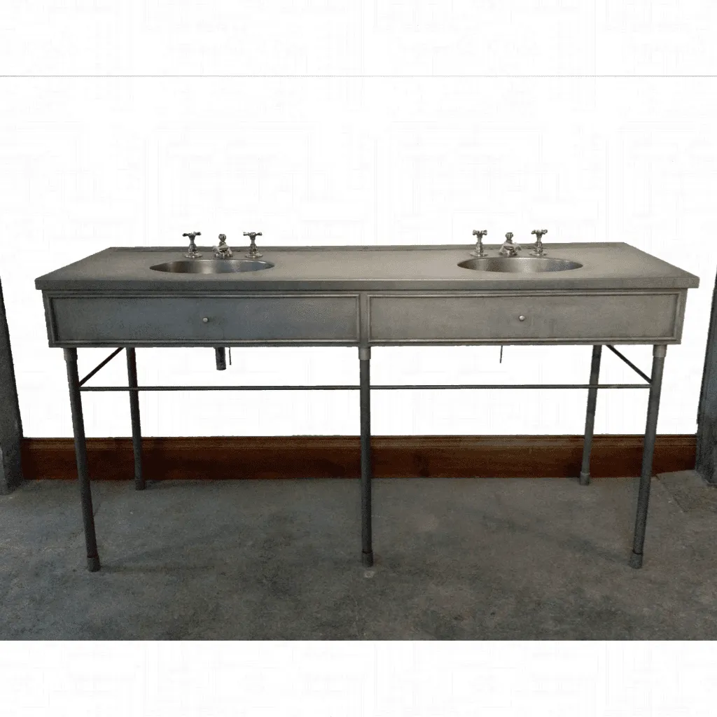 Vanity for Bath - Industrial Look Stainless Steel with 2 Sink Basins