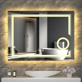 VENETIAN IMAGE Fogless Dimmable 3 Color Mode LED Lighted Bathroom/Washroom Wall-Mounted Mirror (70cm H x 90cm W)