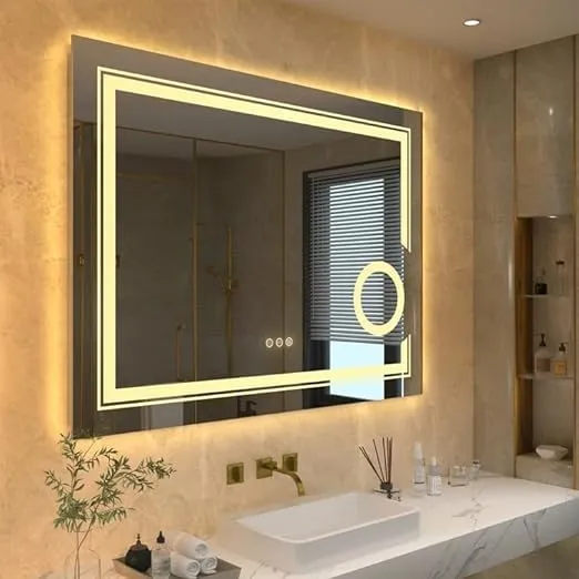 VENETIAN IMAGE Fogless Dimmable 3 Color Mode LED Lighted Bathroom/Washroom Wall-Mounted Mirror (70cm H x 90cm W)