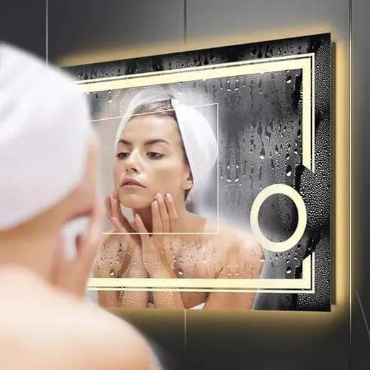 VENETIAN IMAGE Fogless Dimmable 3 Color Mode LED Lighted Bathroom/Washroom Wall-Mounted Mirror (70cm H x 90cm W)