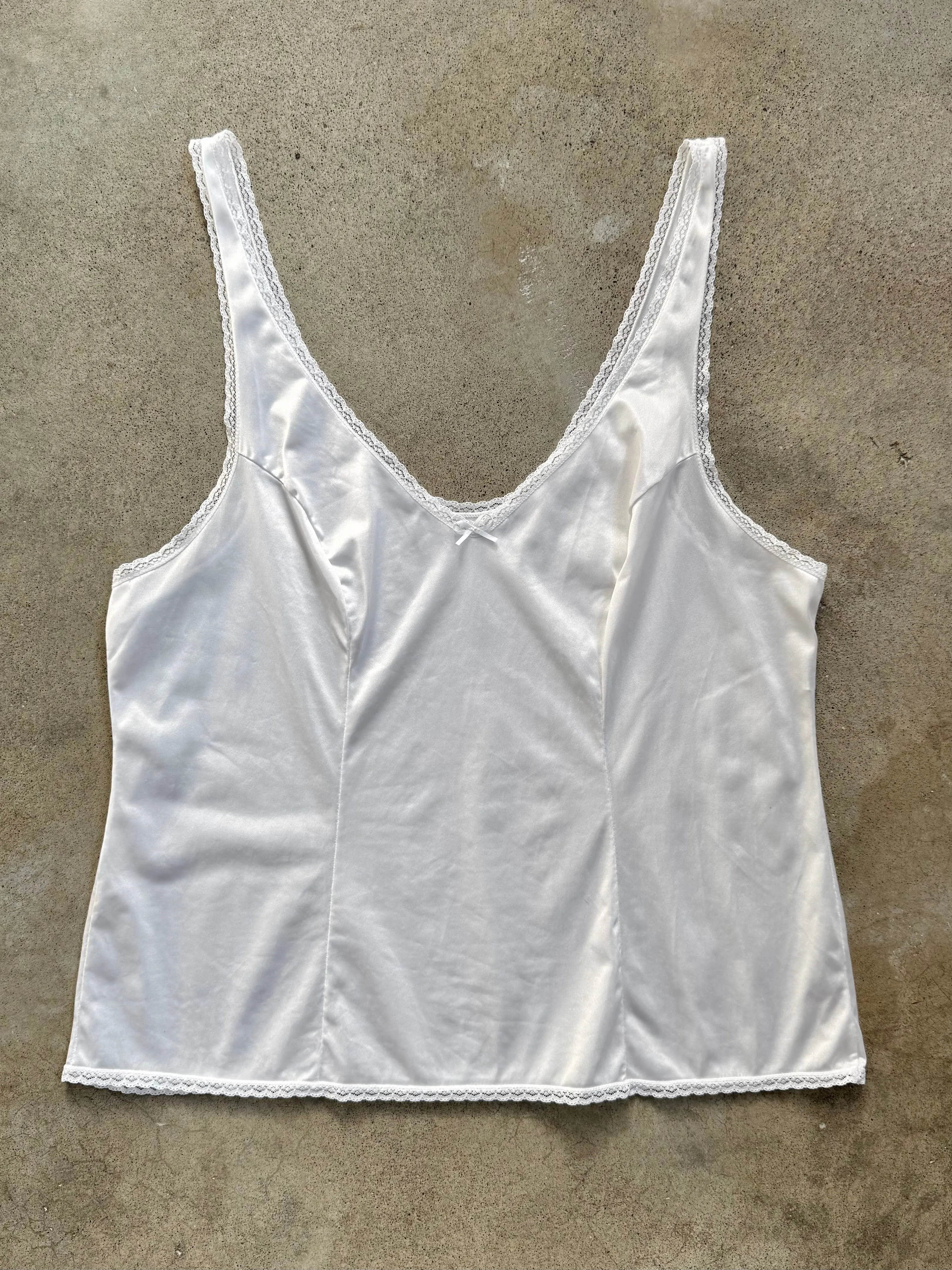 Vintage Vanity Fair White Lace Trim Nylon Camisole (L)