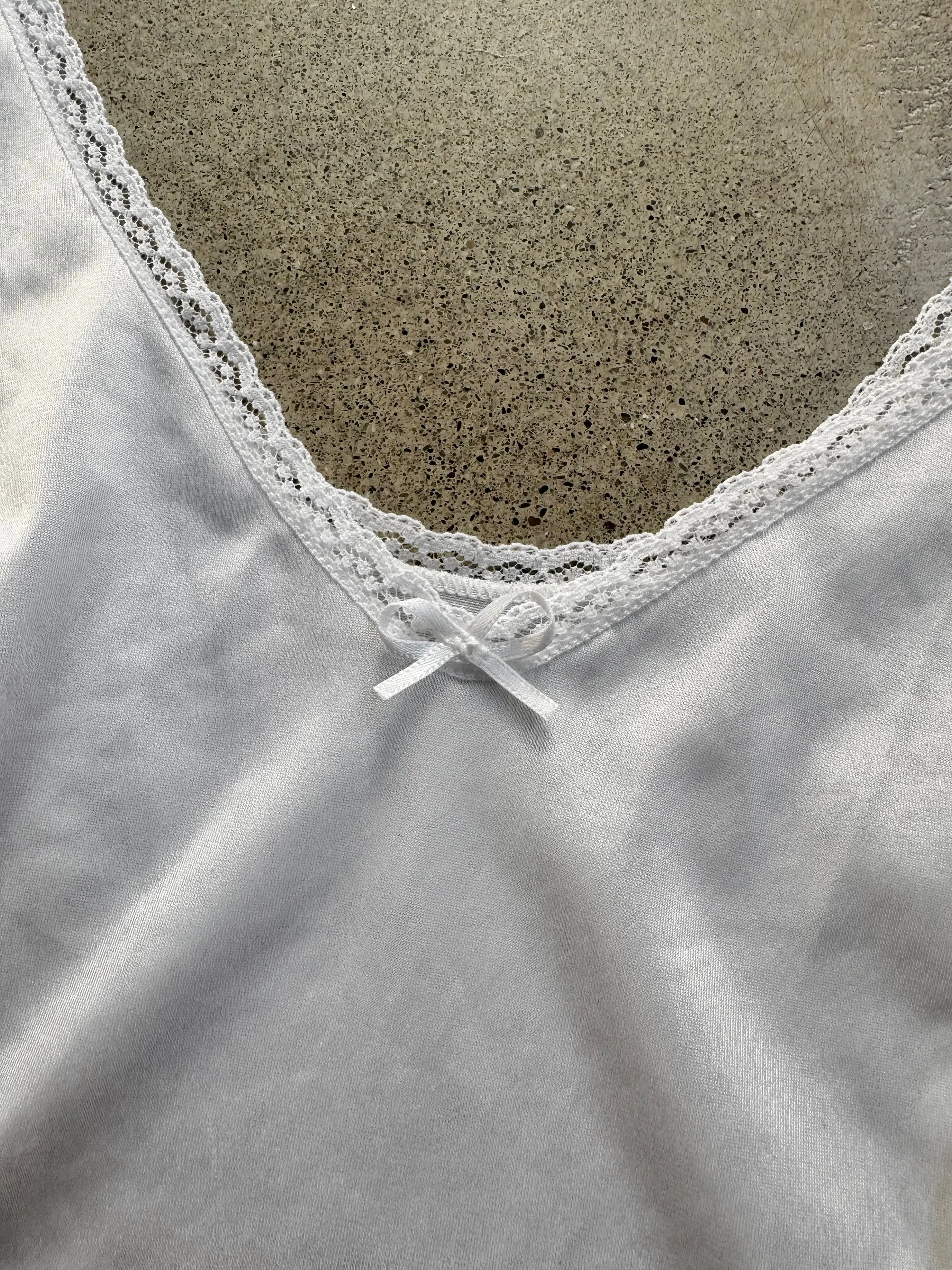 Vintage Vanity Fair White Lace Trim Nylon Camisole (L)