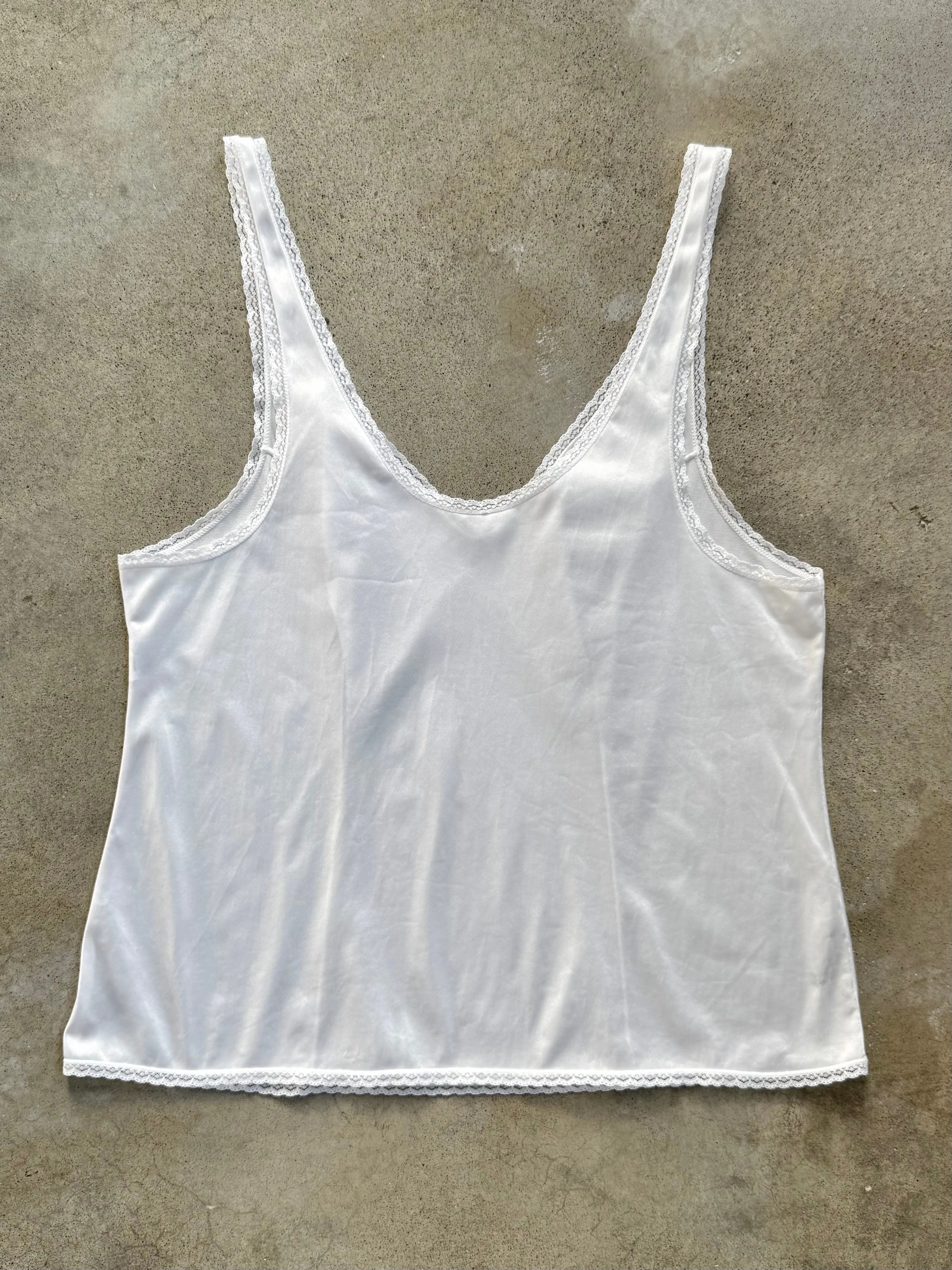 Vintage Vanity Fair White Lace Trim Nylon Camisole (L)