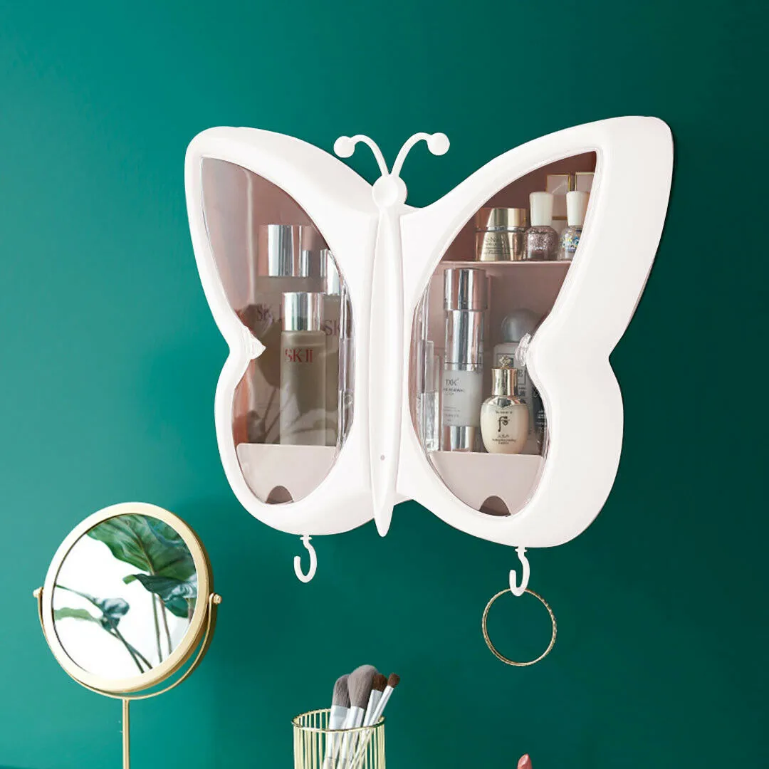 Wall Mounted Butterfly Shape Organiser Makeup Unit Waterproof Bathroom