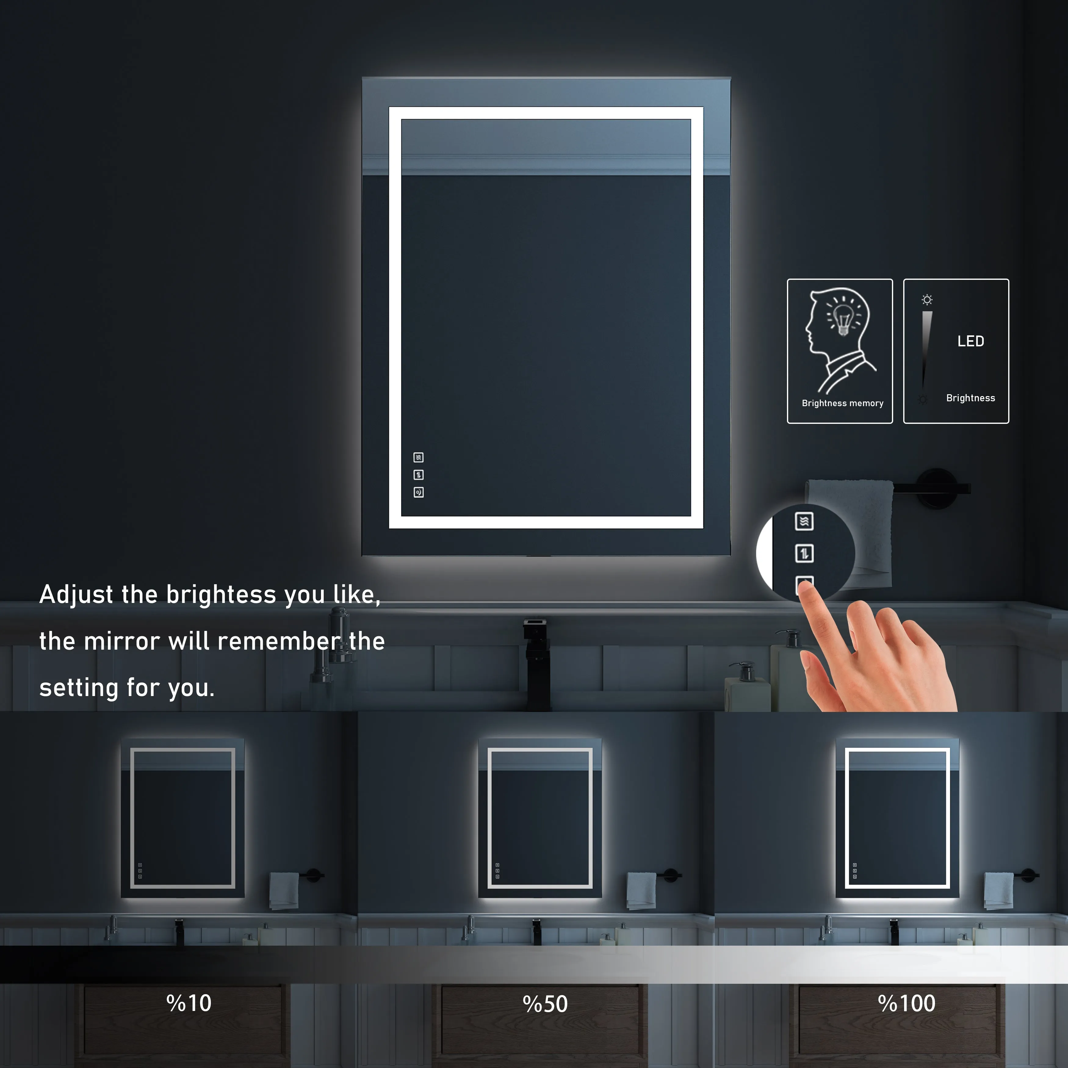Waterpar® 24 in. W x 32 in. H Rectangular Frameless Wall Bathroom Vanity Mirror with Backlit and Front Light