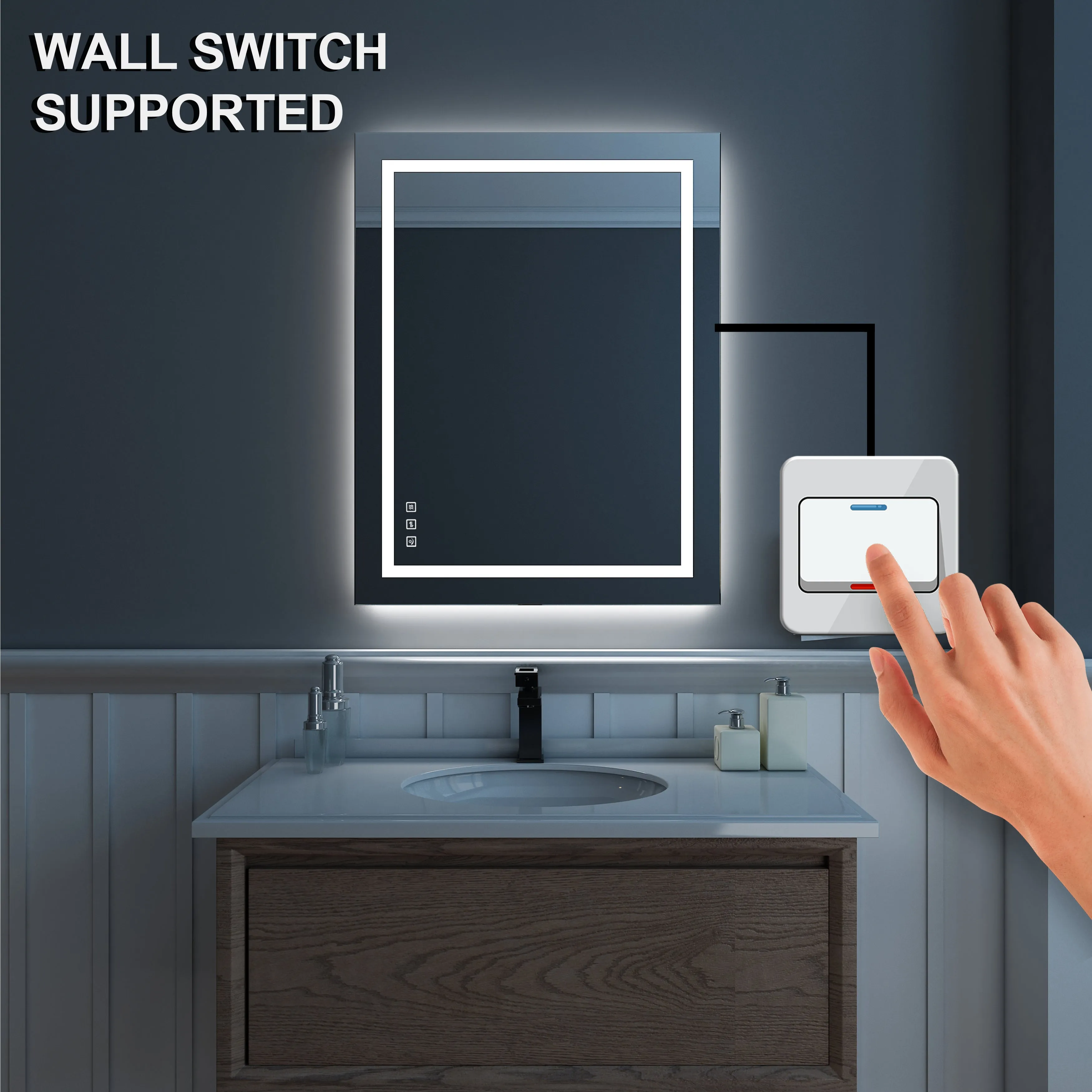 Waterpar® 24 in. W x 32 in. H Rectangular Frameless Wall Bathroom Vanity Mirror with Backlit and Front Light