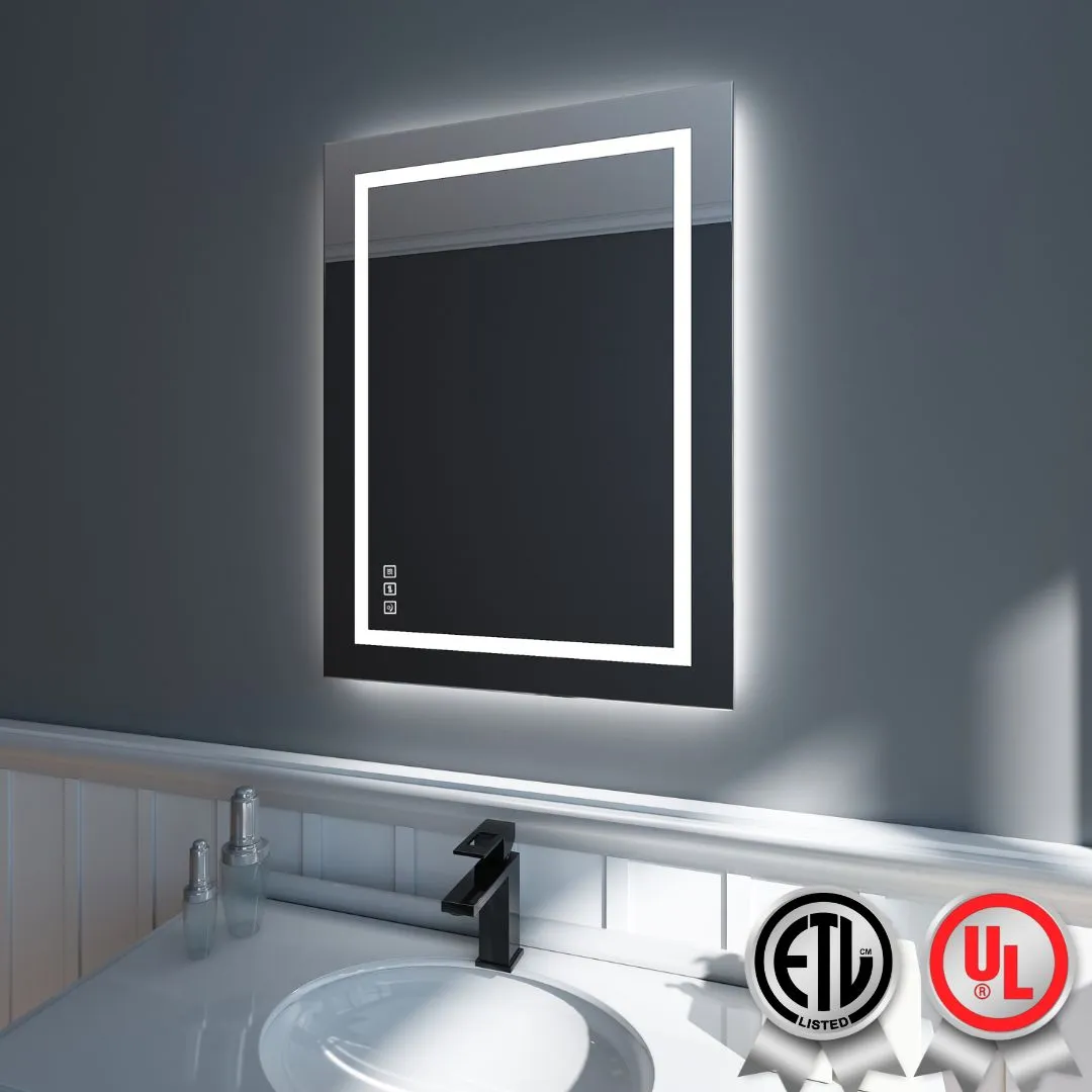 Waterpar® 24 in. W x 32 in. H Rectangular Frameless Wall Bathroom Vanity Mirror with Backlit and Front Light