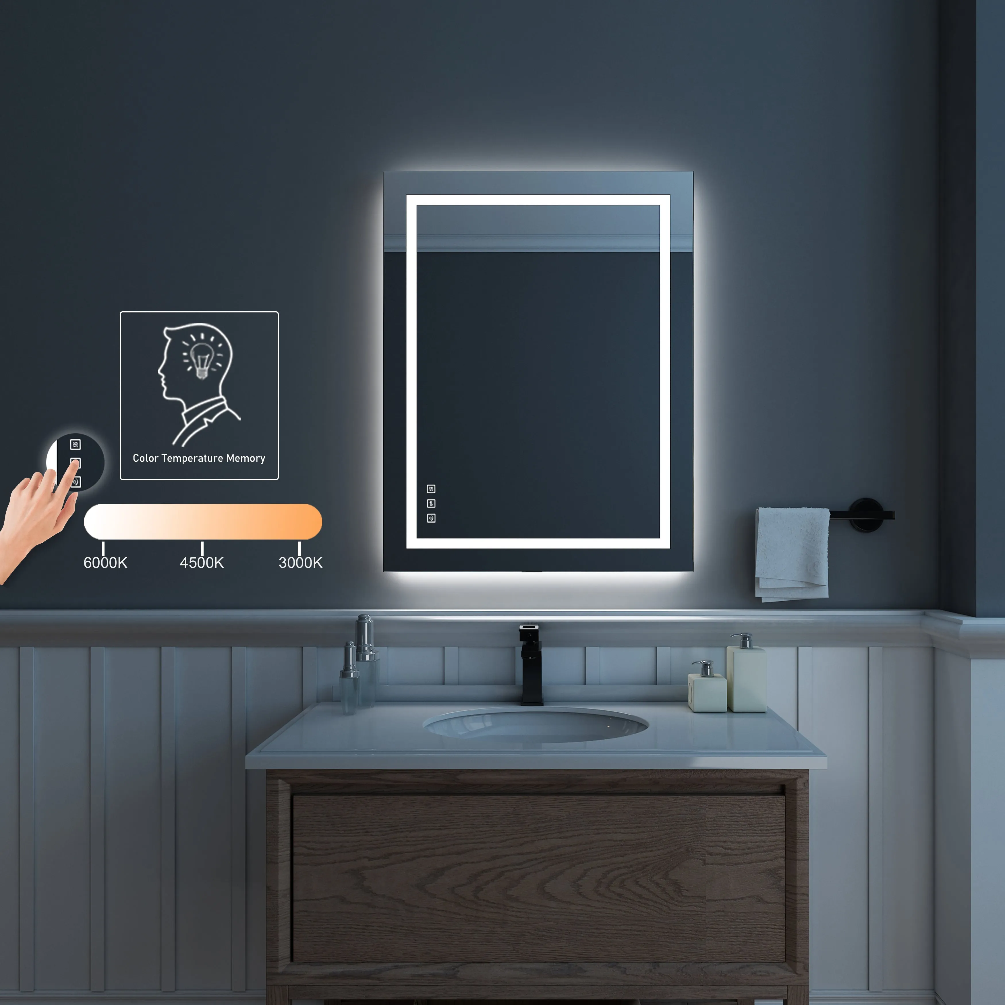 Waterpar® 24 in. W x 32 in. H Rectangular Frameless Wall Bathroom Vanity Mirror with Backlit and Front Light