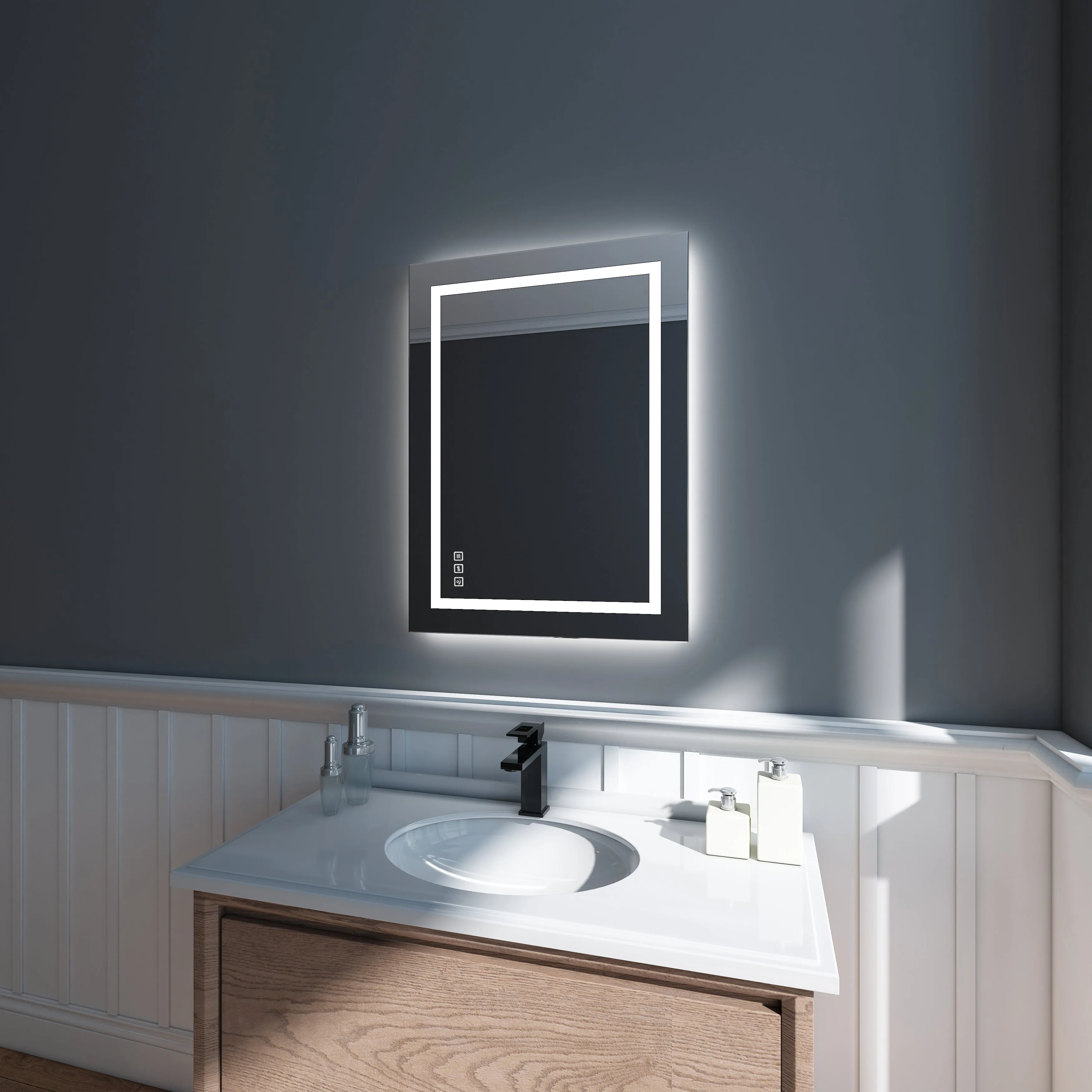 Waterpar® 24 in. W x 32 in. H Rectangular Frameless Wall Bathroom Vanity Mirror with Backlit and Front Light