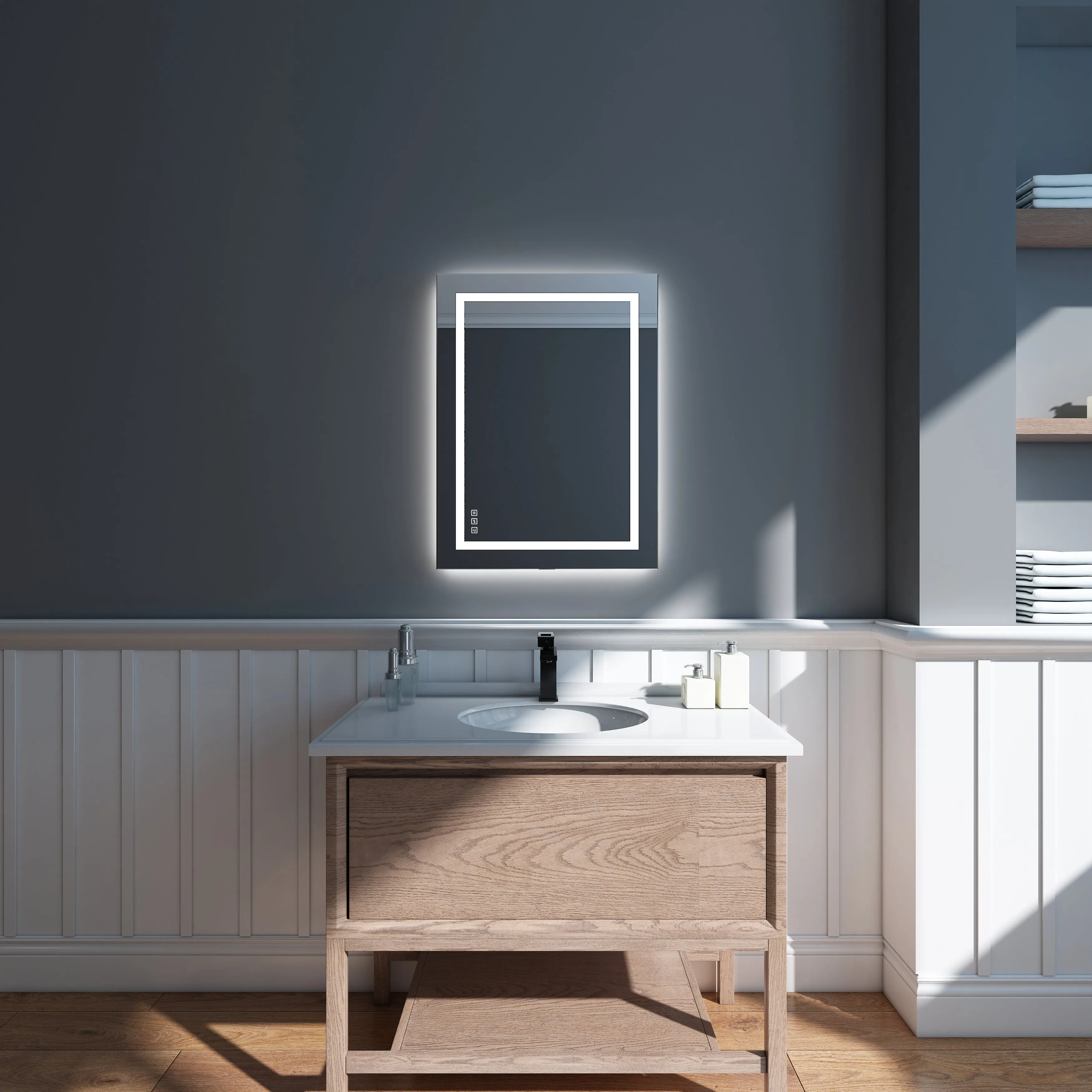 Waterpar® 24 in. W x 32 in. H Rectangular Frameless Wall Bathroom Vanity Mirror with Backlit and Front Light